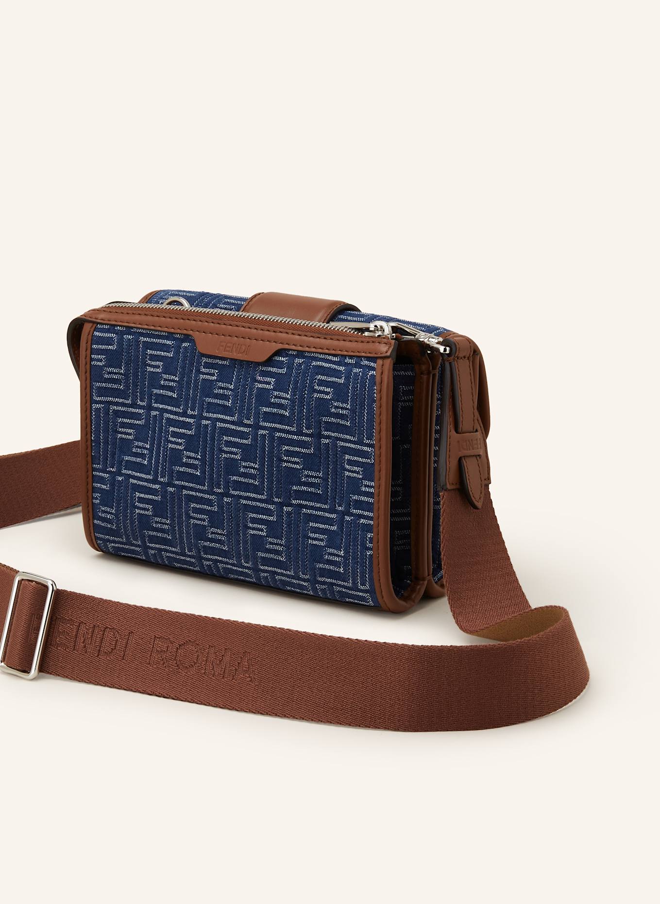 FENDI Umhängetasche BAGUETTE: DUNKELBLAU/ WEISS/ BRAUN