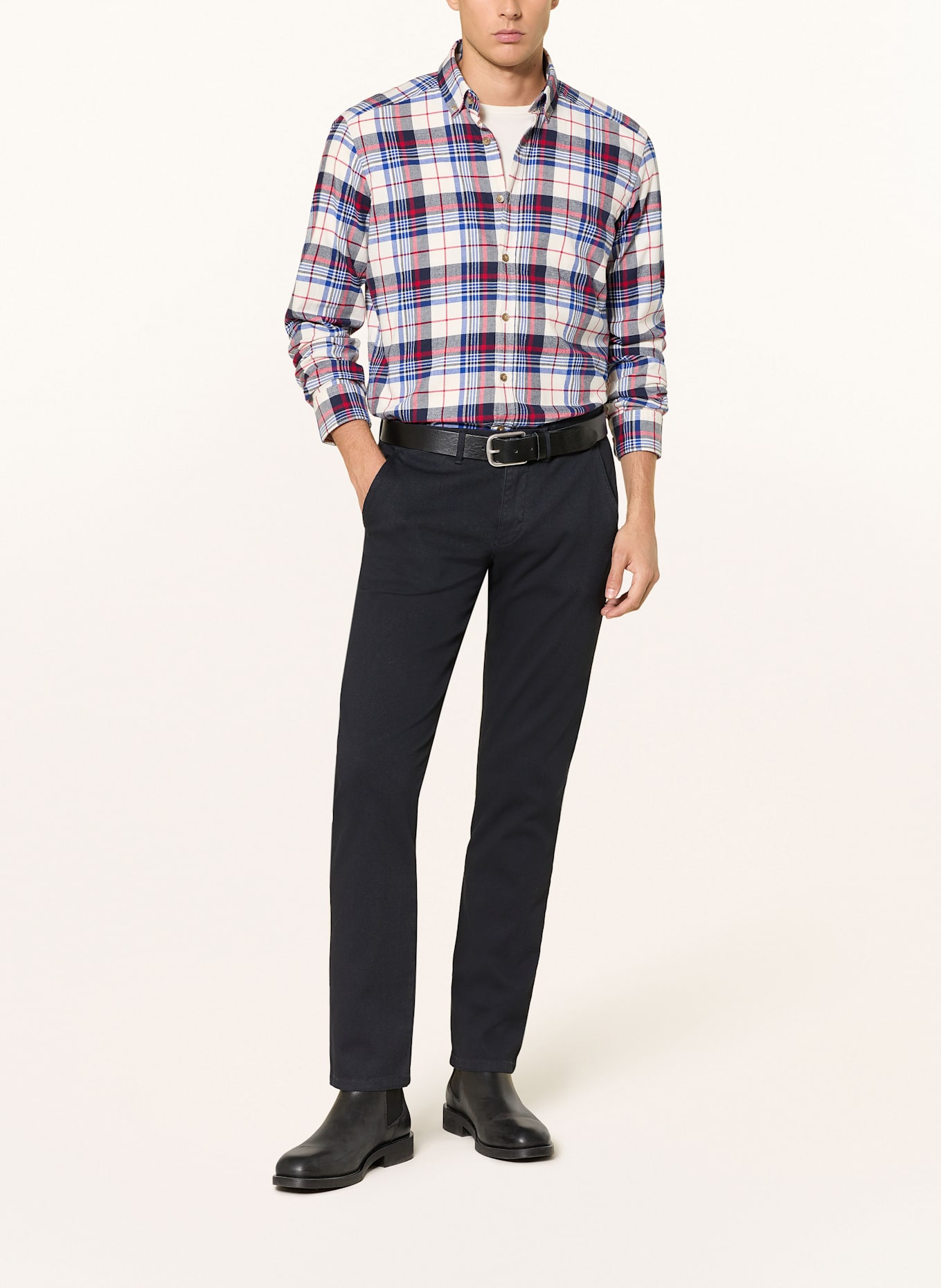 STROKESMAN'S Hemd Regular Fit: ECRU / BLAU / DUNKELROT