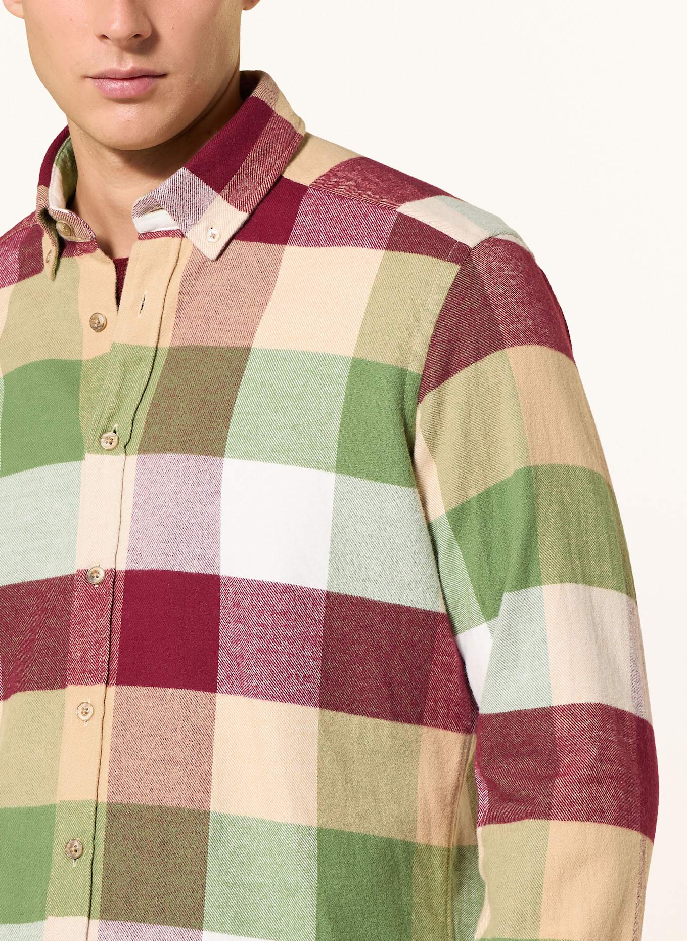 STROKESMAN'S Flanellhemd Regular Fit: GRÜN / DUNKELROT / WEISS