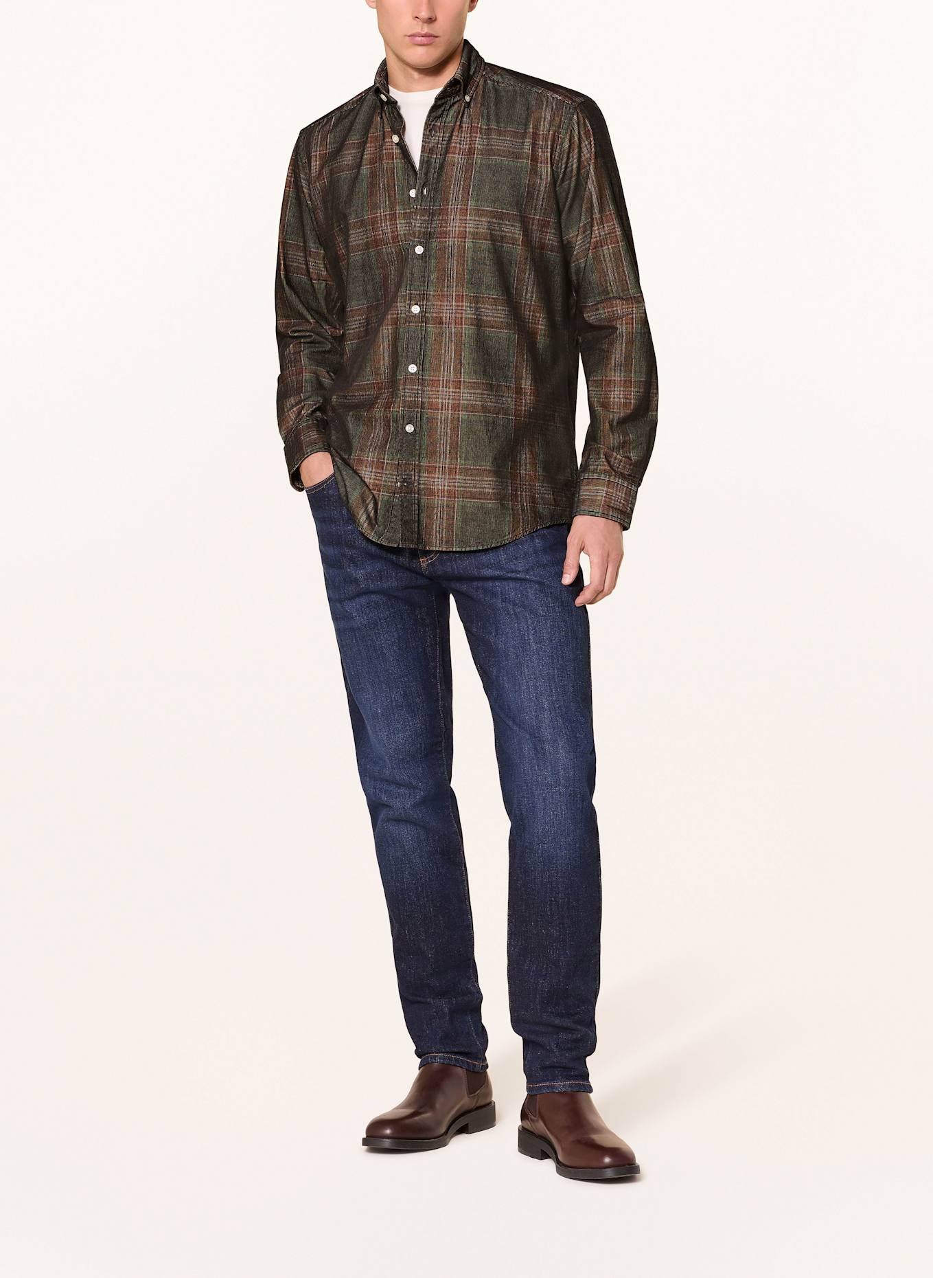 STROKESMAN'S Cordhemd Regular Fit: OLIV / BRAUN