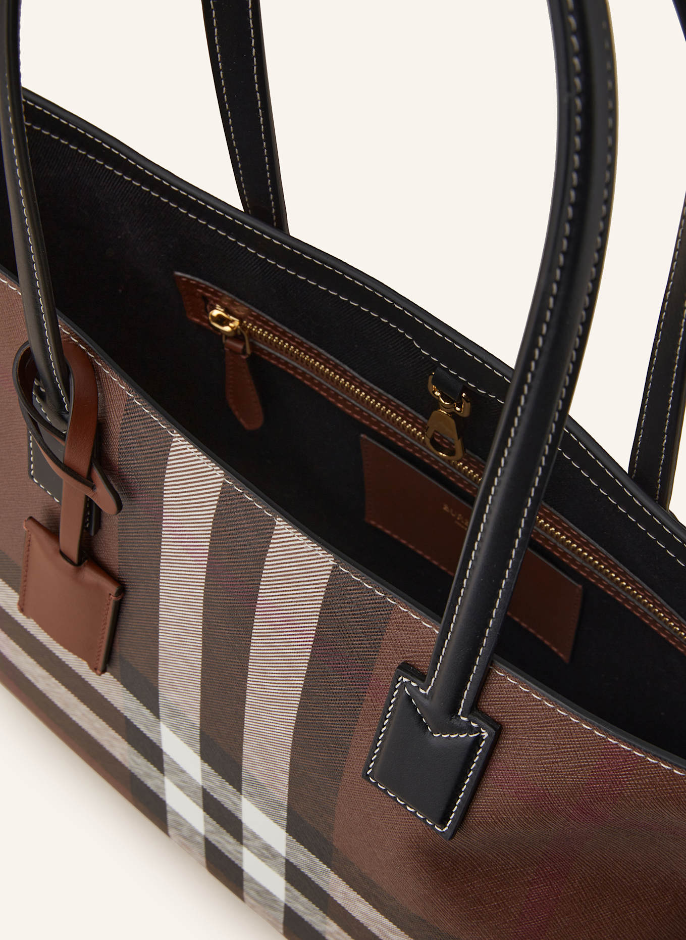 BURBERRY Saffiano-Shopper MEDIUM: BRAUN/ DUNKELBRAUN/ ECRU