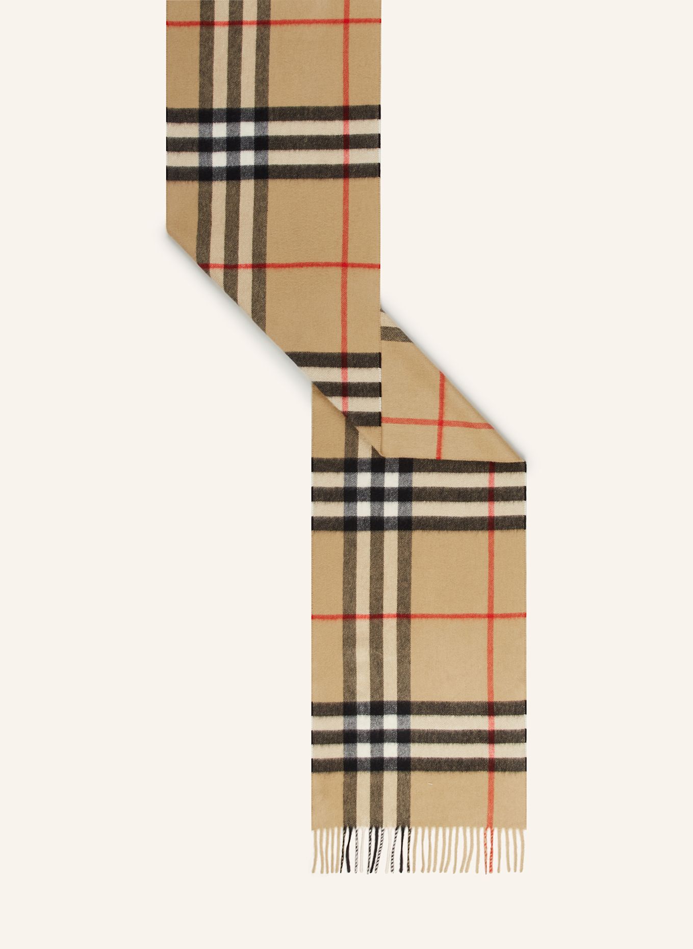 BURBERRY Cashmere-Schal: BEIGE / SCHWARZ / ROT