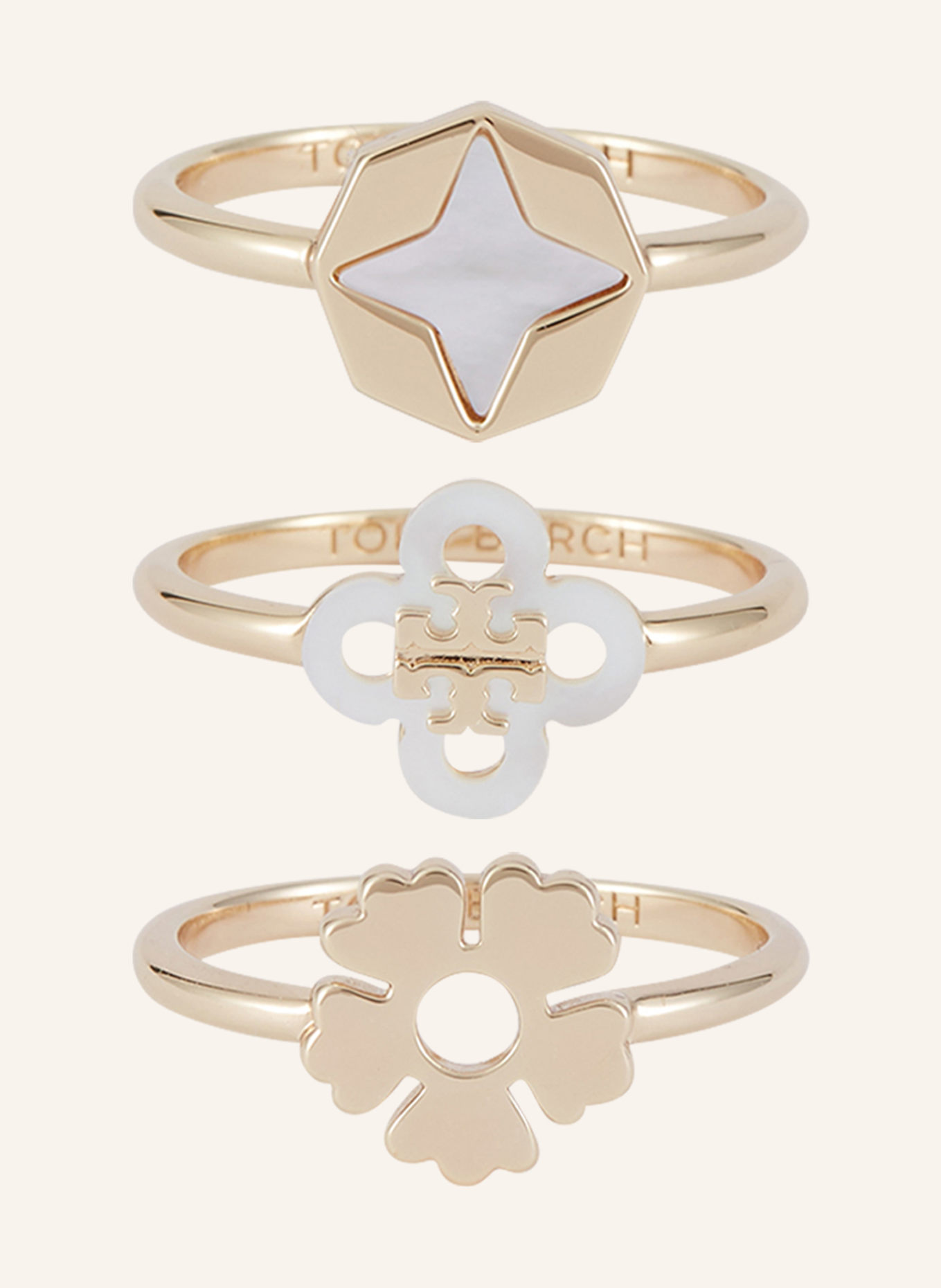 TORY BURCH 3er-Set Ringe: GOLD / WEISS