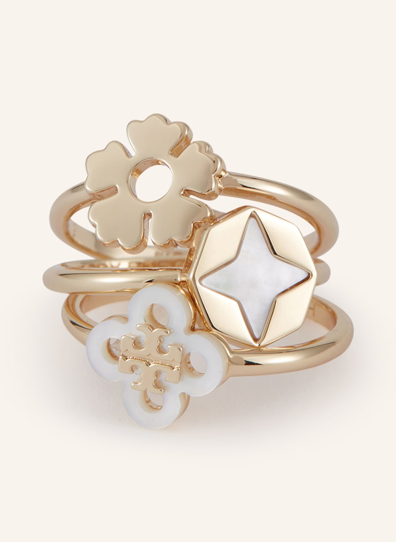 TORY BURCH 3er-Set Ringe: GOLD / WEISS