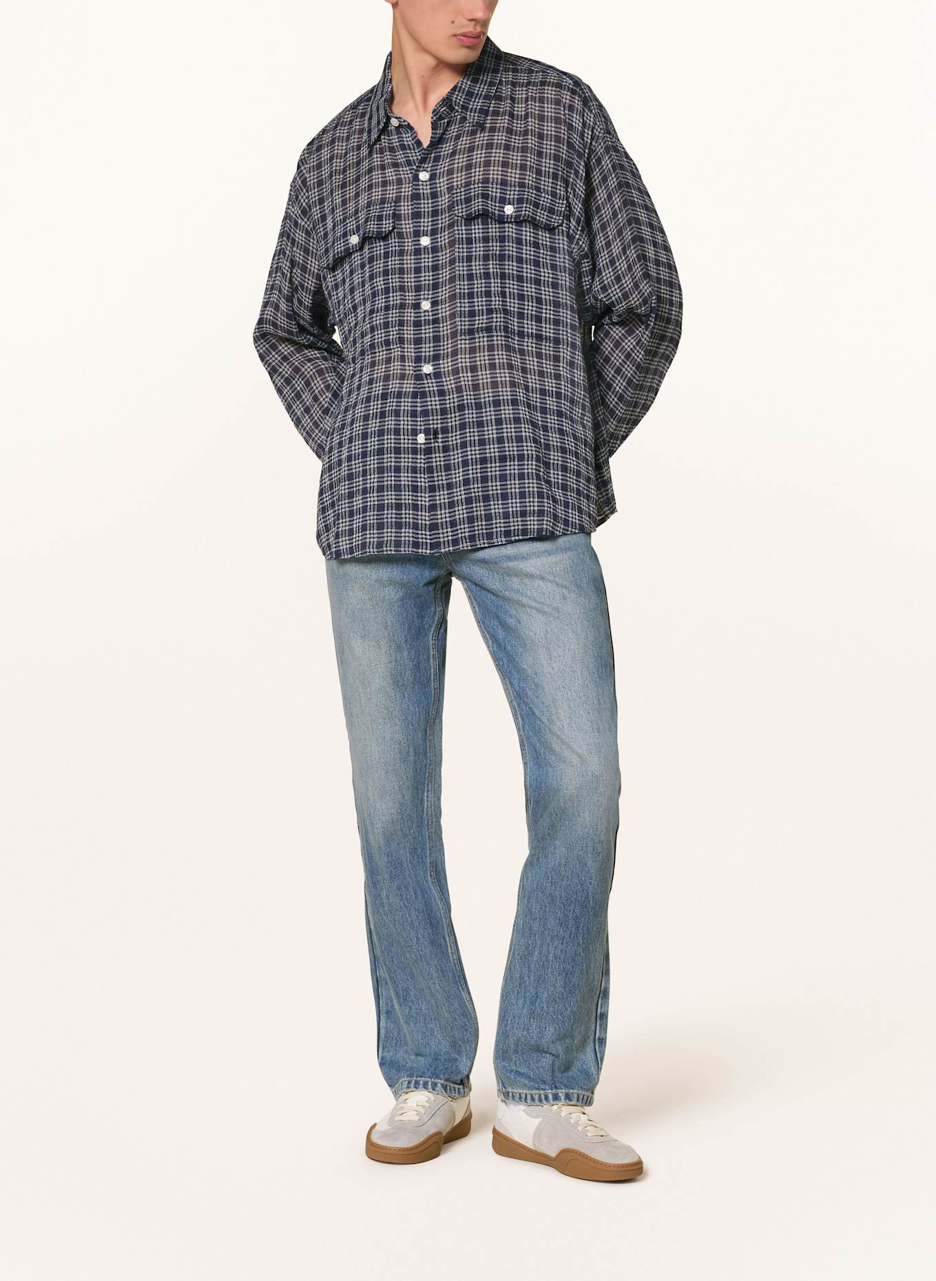 COLE BUXTON Hemd KAYCE Comfort Fit mit Leinen: DUNKELBLAU / WEISS