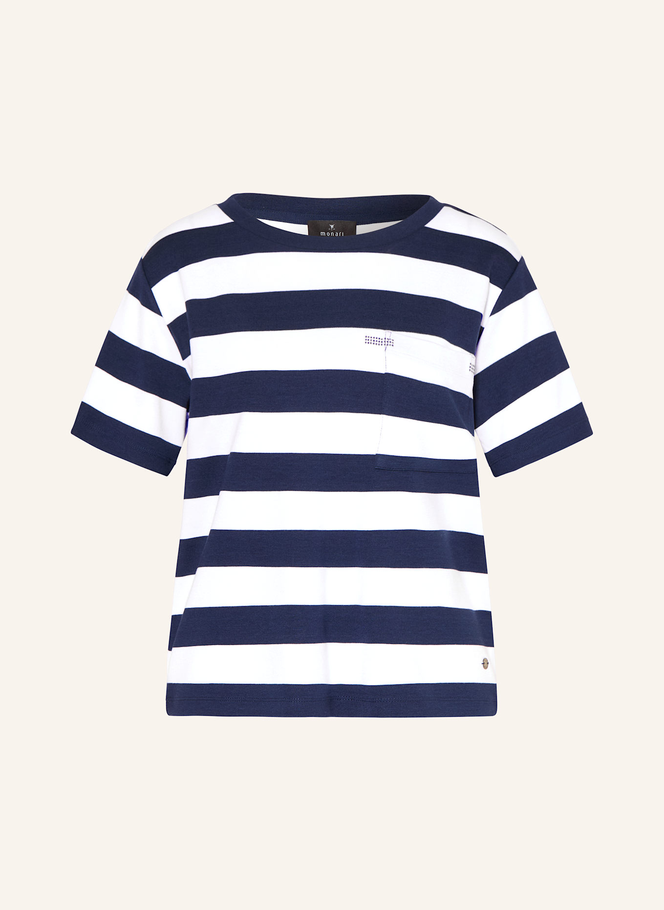 monari T-Shirt mit Schmucksteinen: WEISS/ DUNKELBLAU