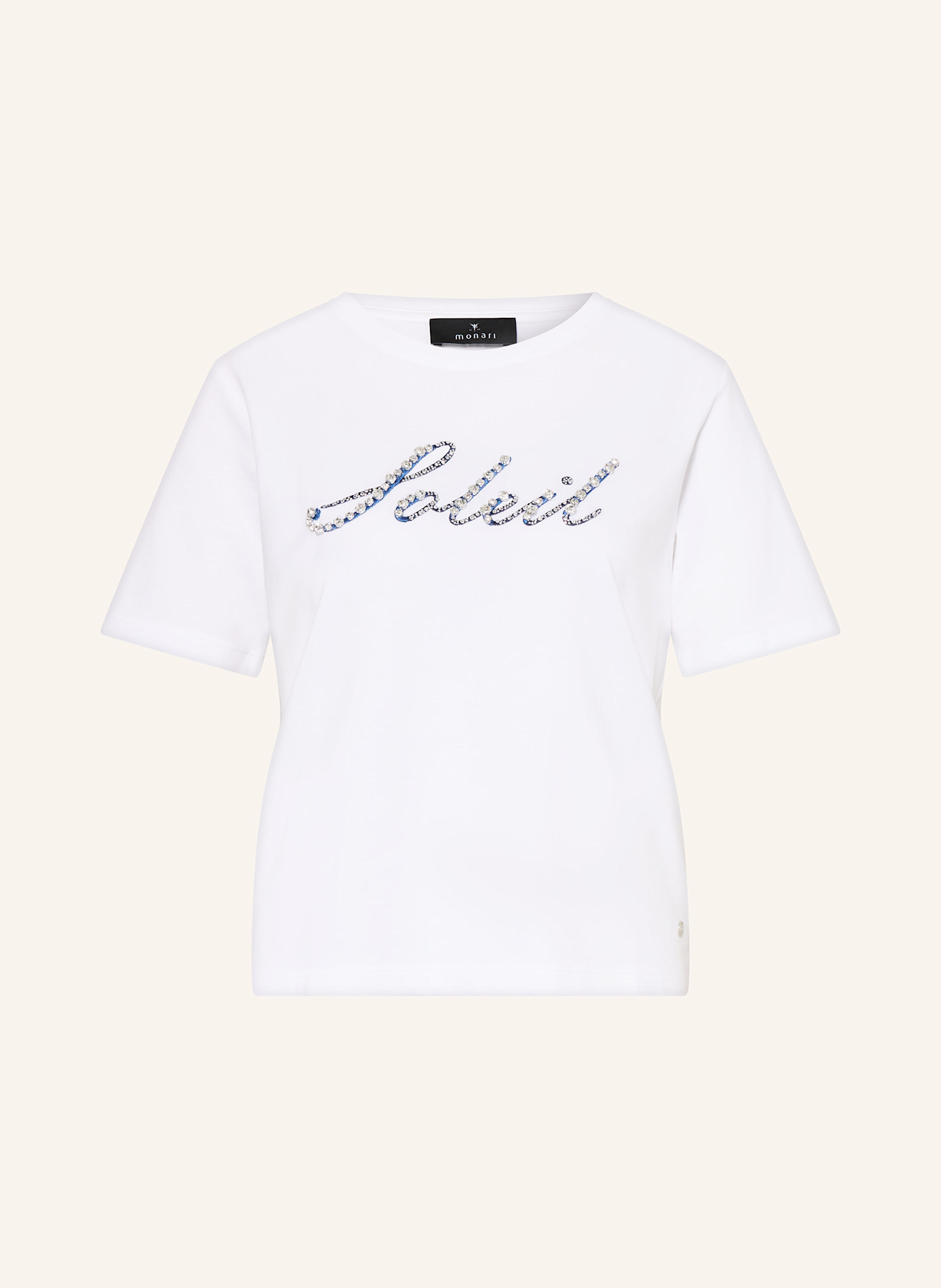 monari T-Shirt mit Schmucksteinen: WEISS / BLAU / SILBER