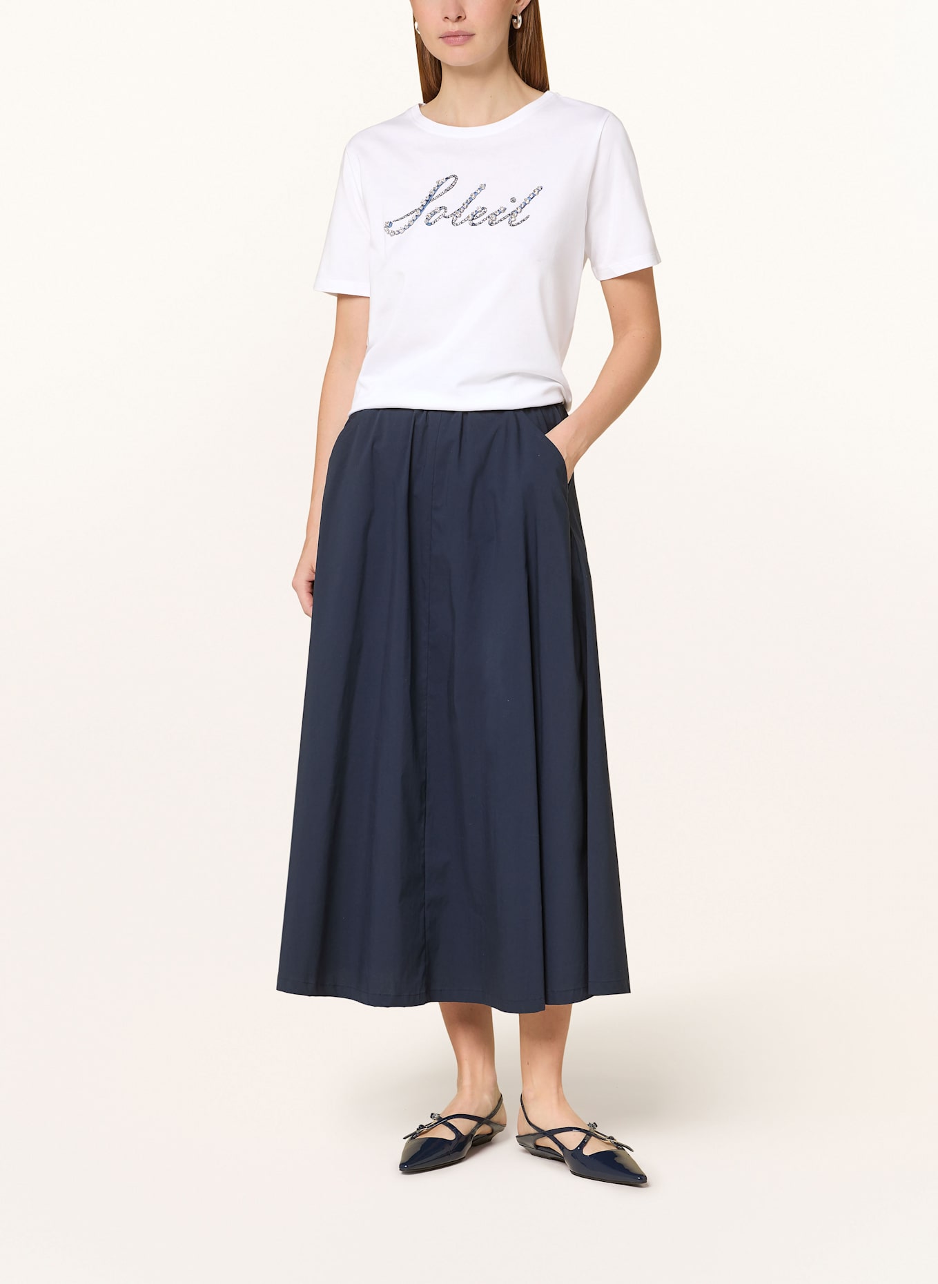 monari T-Shirt mit Schmucksteinen: WEISS / BLAU / SILBER