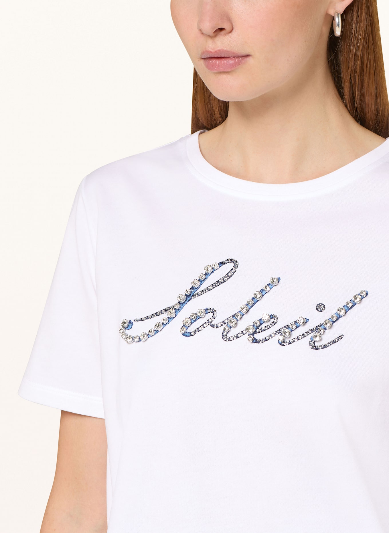 monari T-Shirt mit Schmucksteinen: WEISS / BLAU / SILBER