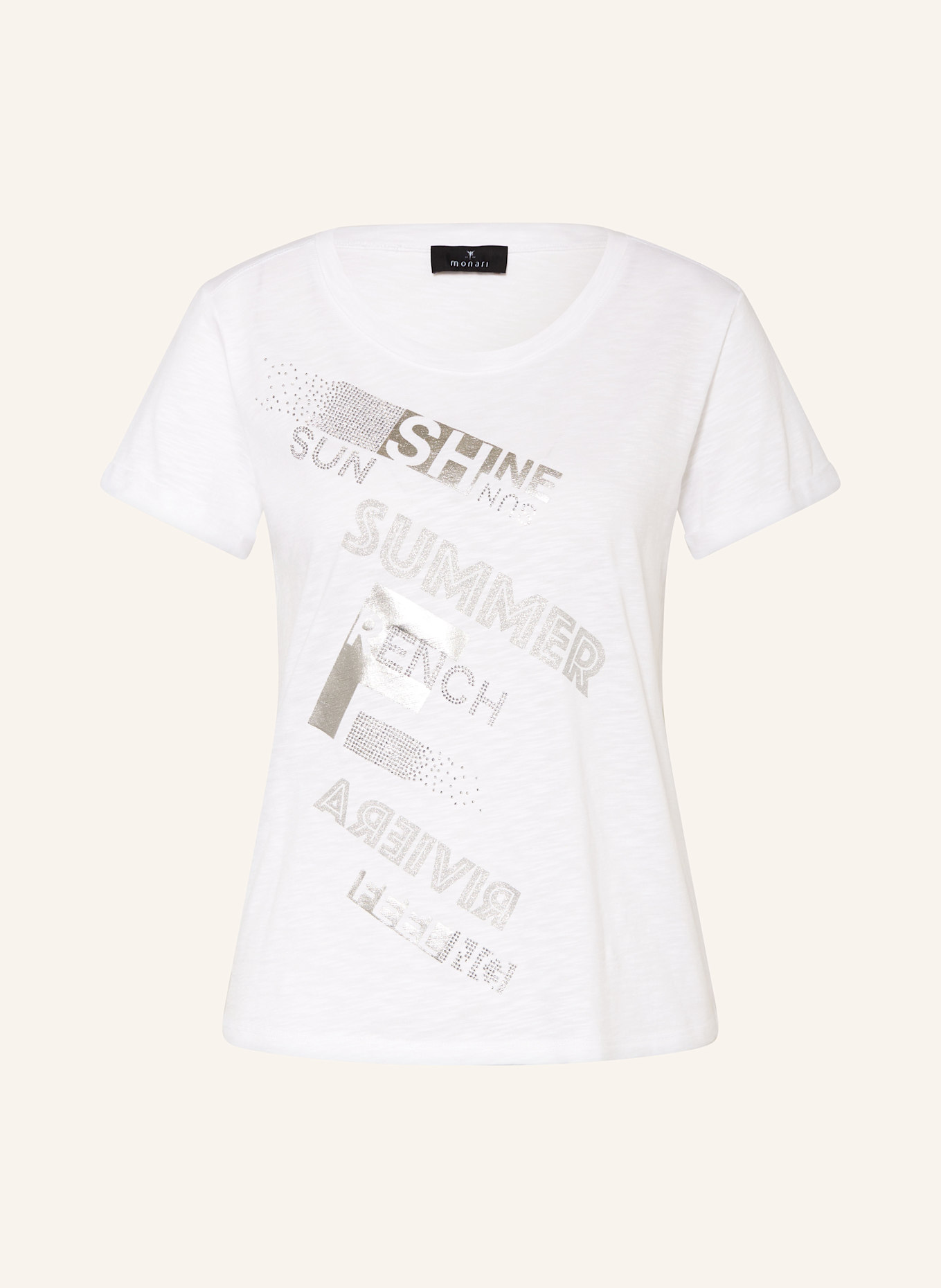 monari T-Shirt mit Schmucksteinen: CREME