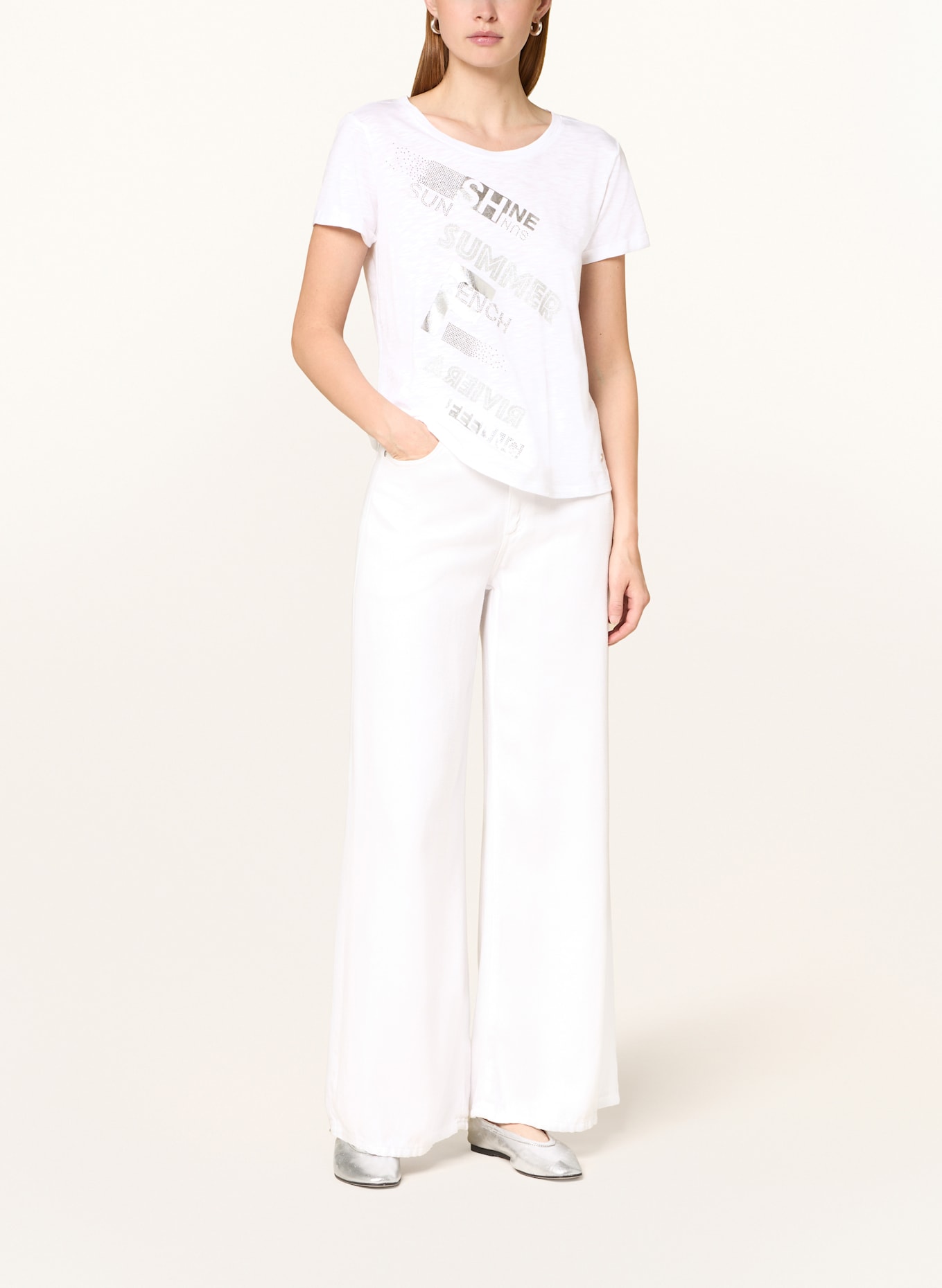 monari T-Shirt mit Schmucksteinen: CREME