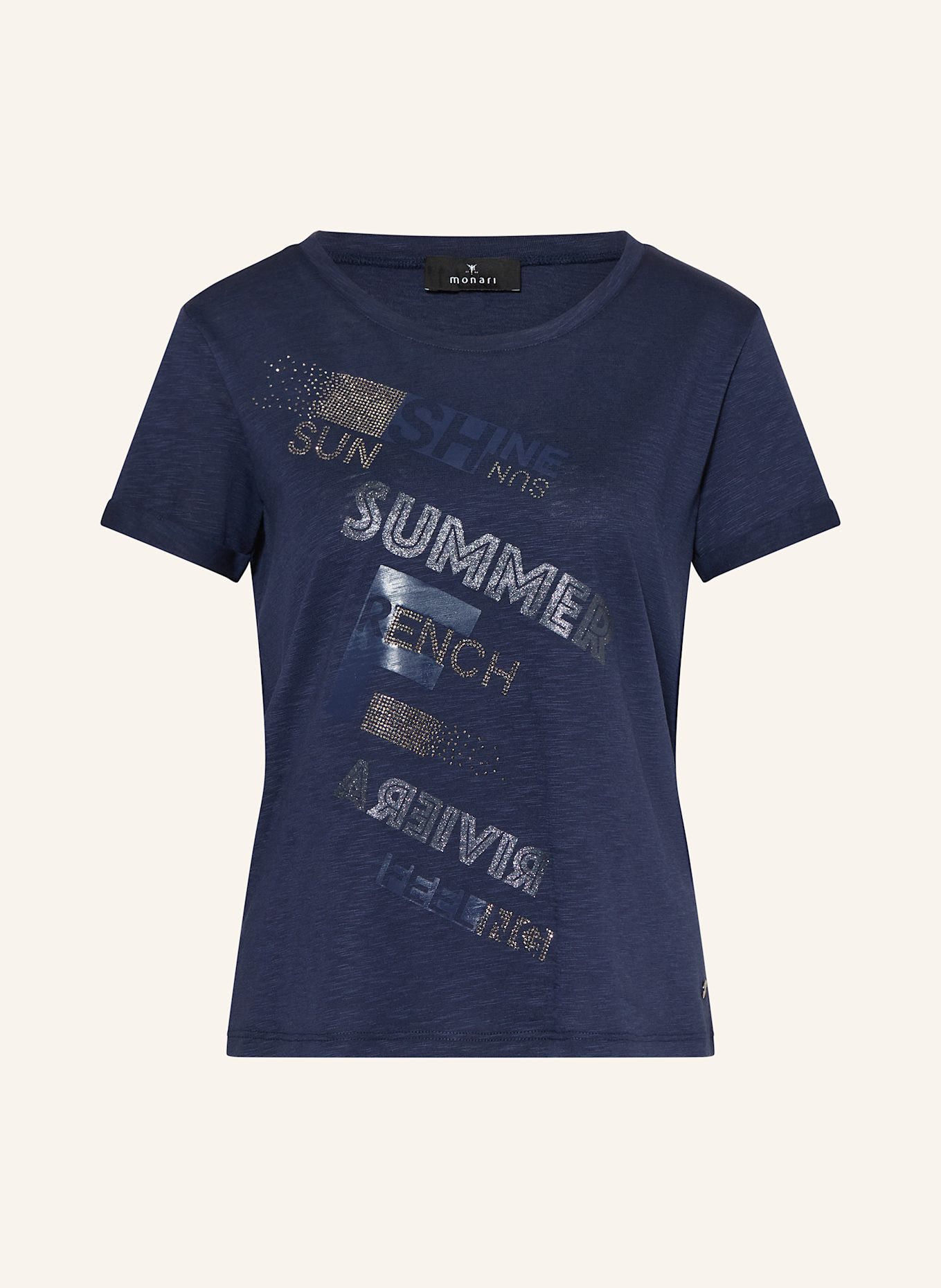 monari T-Shirt mit Schmucksteinen: DUNKELBLAU/ SILBER/ GOLD