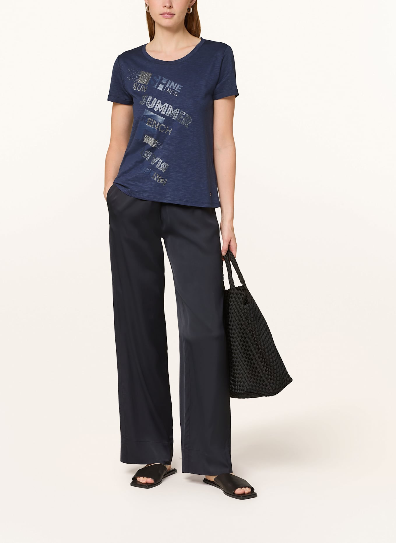 monari T-Shirt mit Schmucksteinen: DUNKELBLAU/ SILBER/ GOLD
