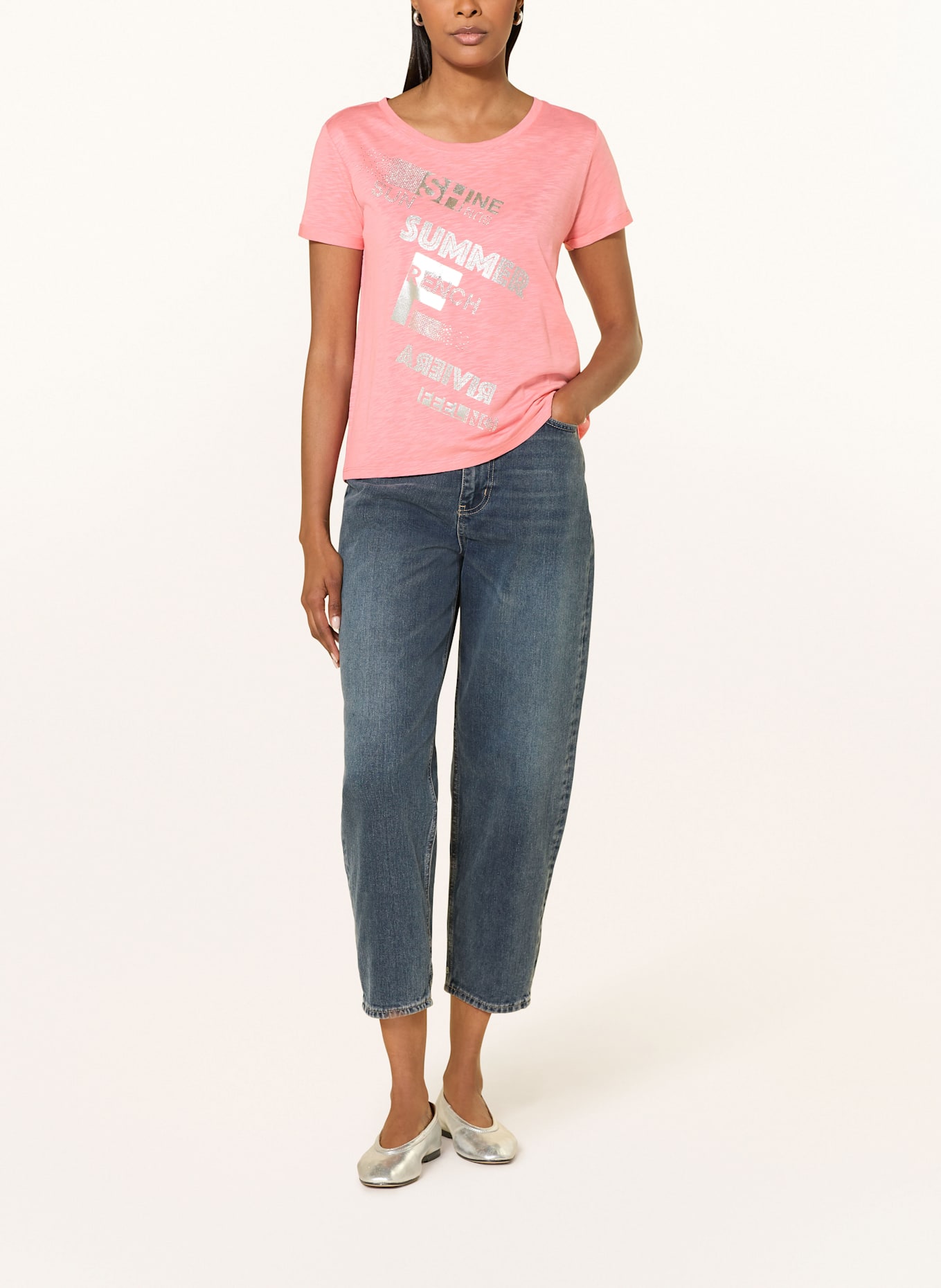 monari T-Shirt mit Schmucksteinen: ROSA/ SILBER