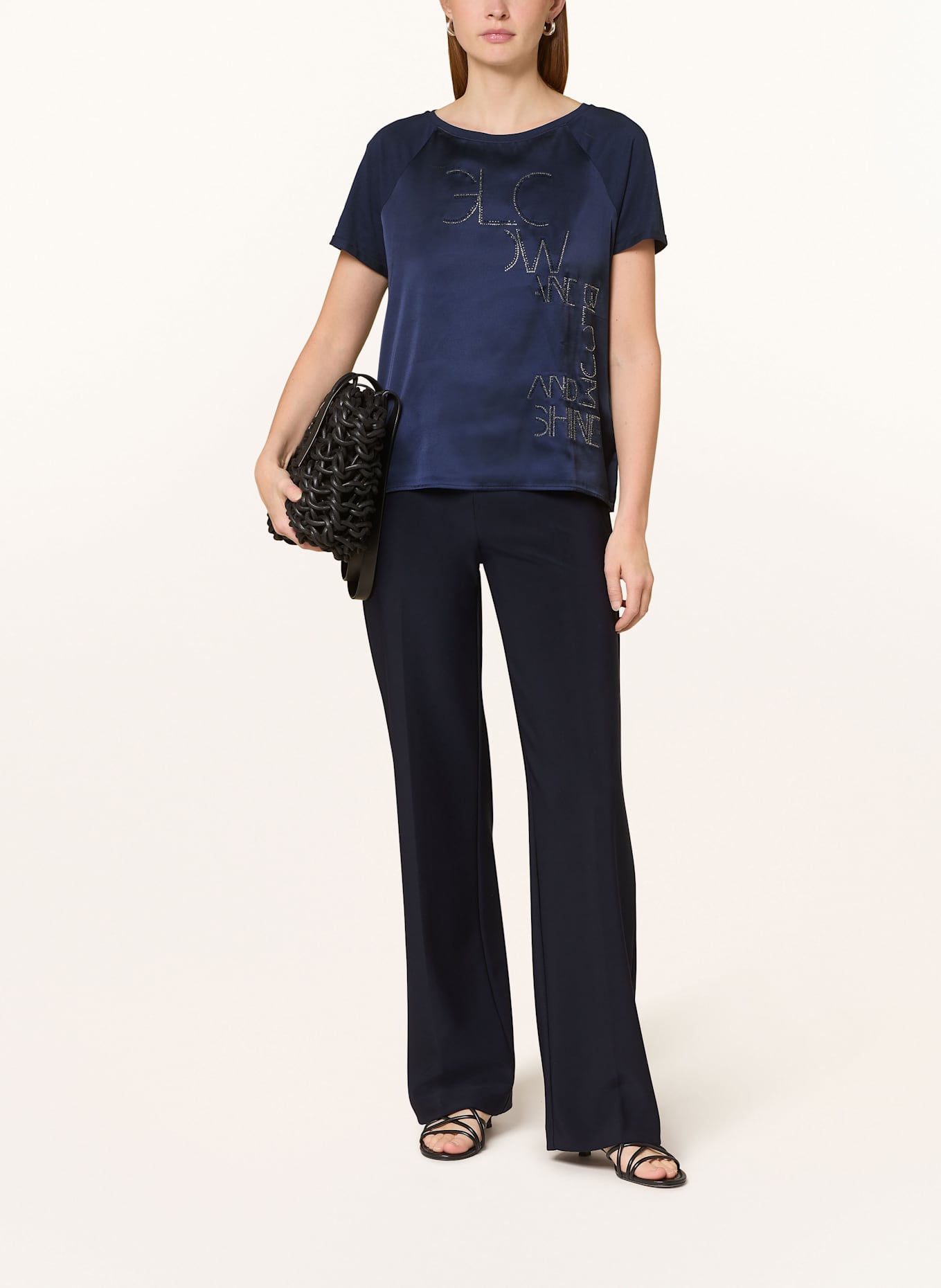 monari T-Shirt mit Schmucksteinen: DUNKELBLAU/ GOLD