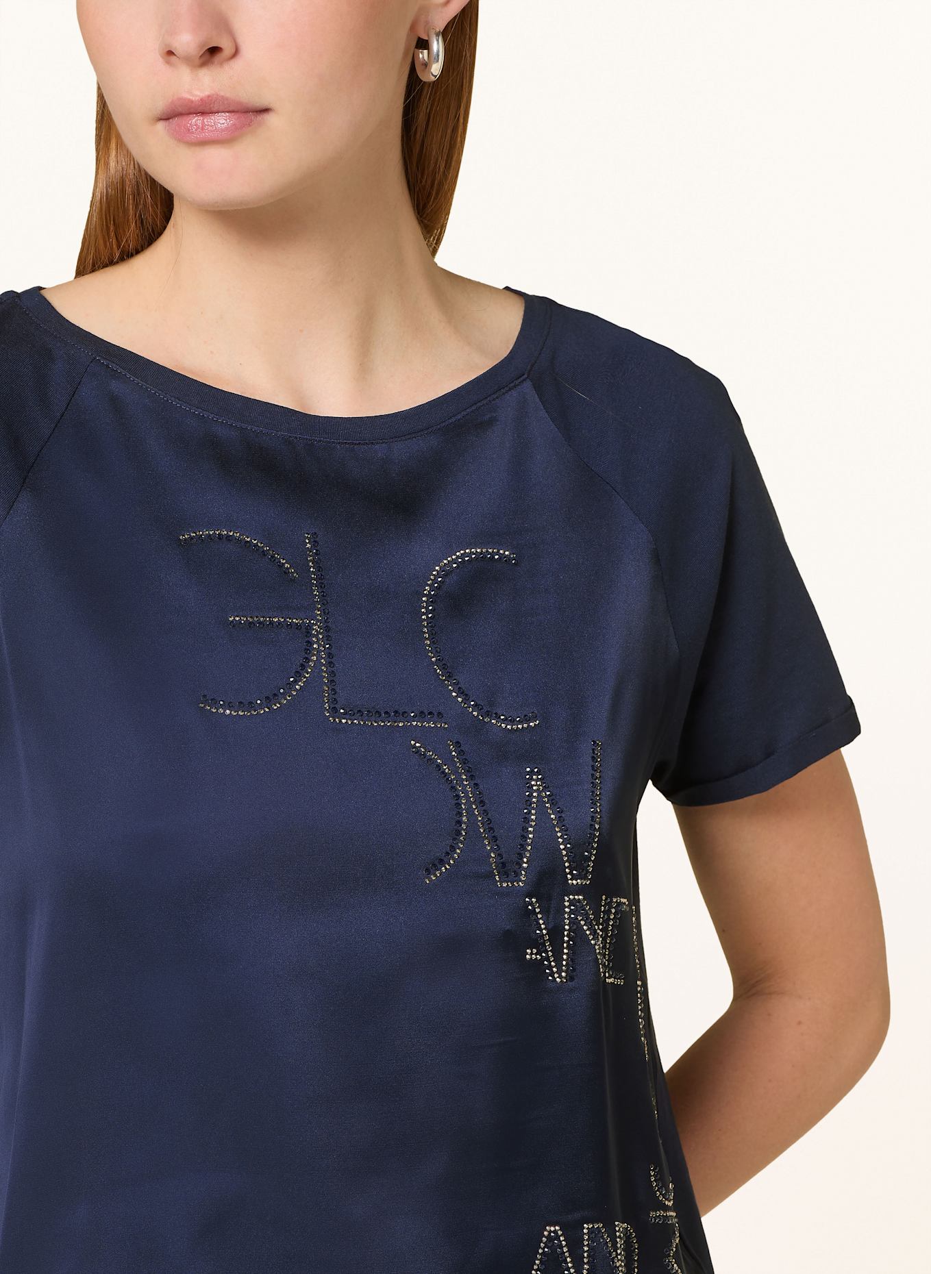 monari T-Shirt mit Schmucksteinen: DUNKELBLAU/ GOLD