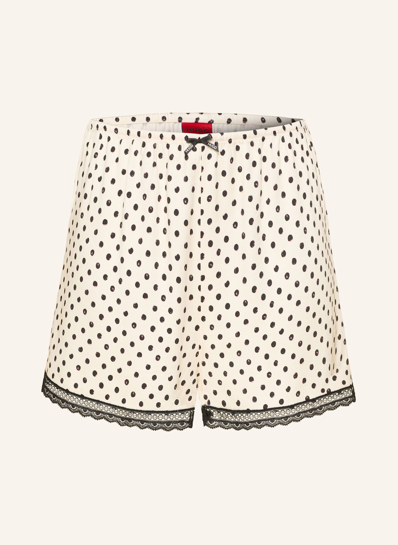 HUGO Schlafshorts POLKA DOT: BEIGE / SCHWARZ