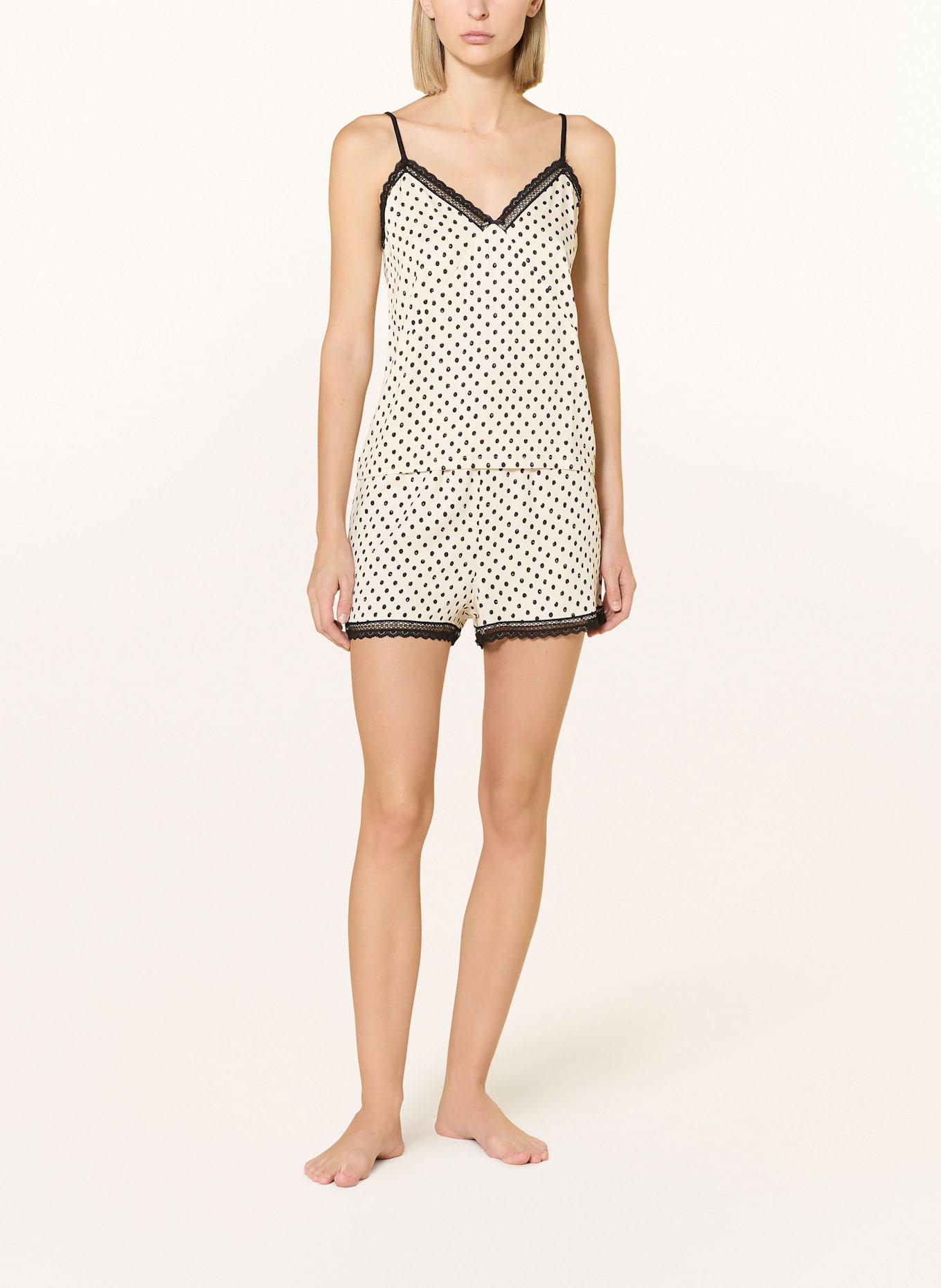 HUGO Schlaftop POLKA DOT: BEIGE / SCHWARZ