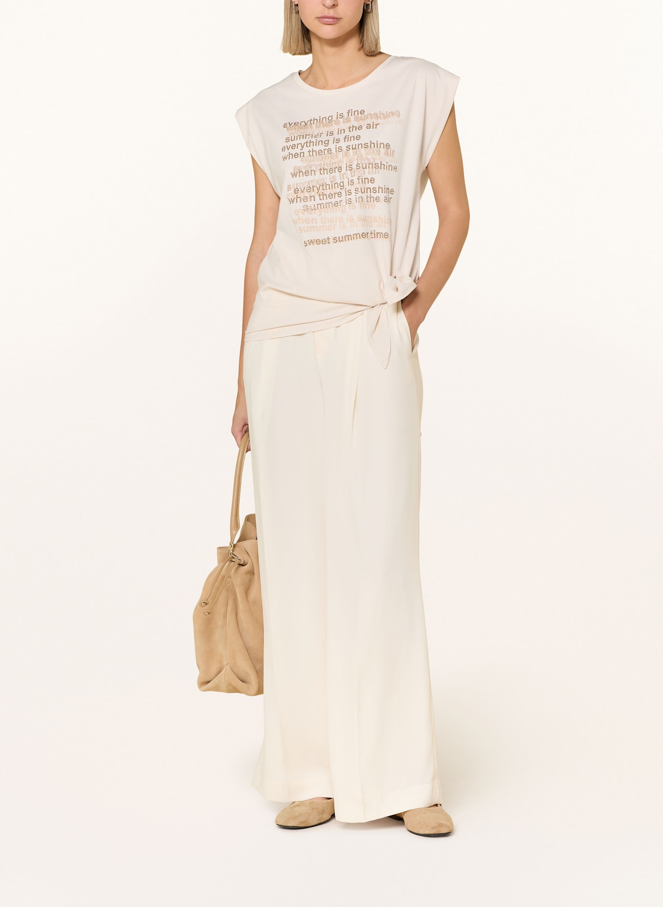 monari T-Shirt mit Schmucksteinen: CREME