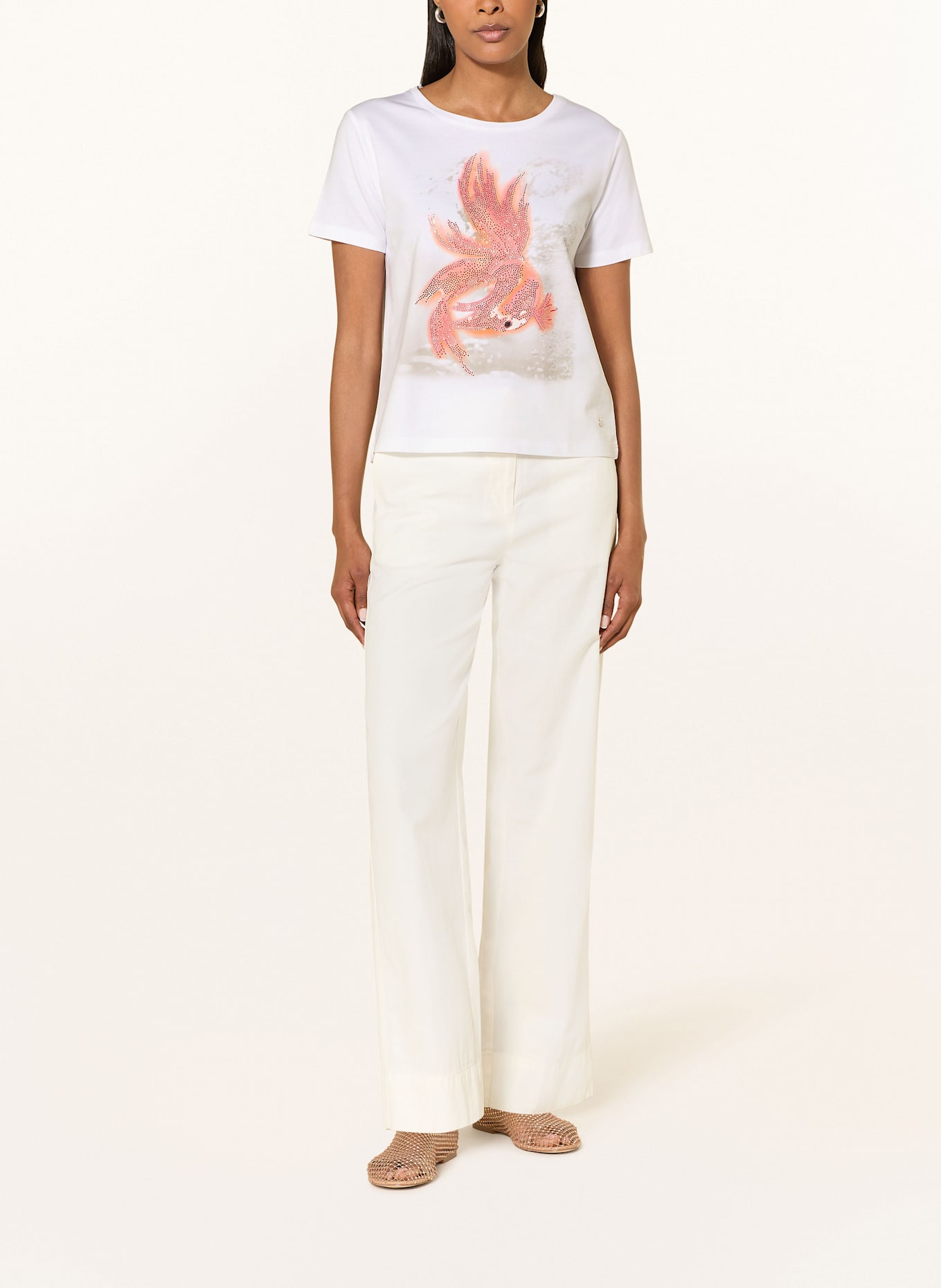monari T-Shirt mit Schmucksteinen: WEISS/ ORANGE/ ROSA