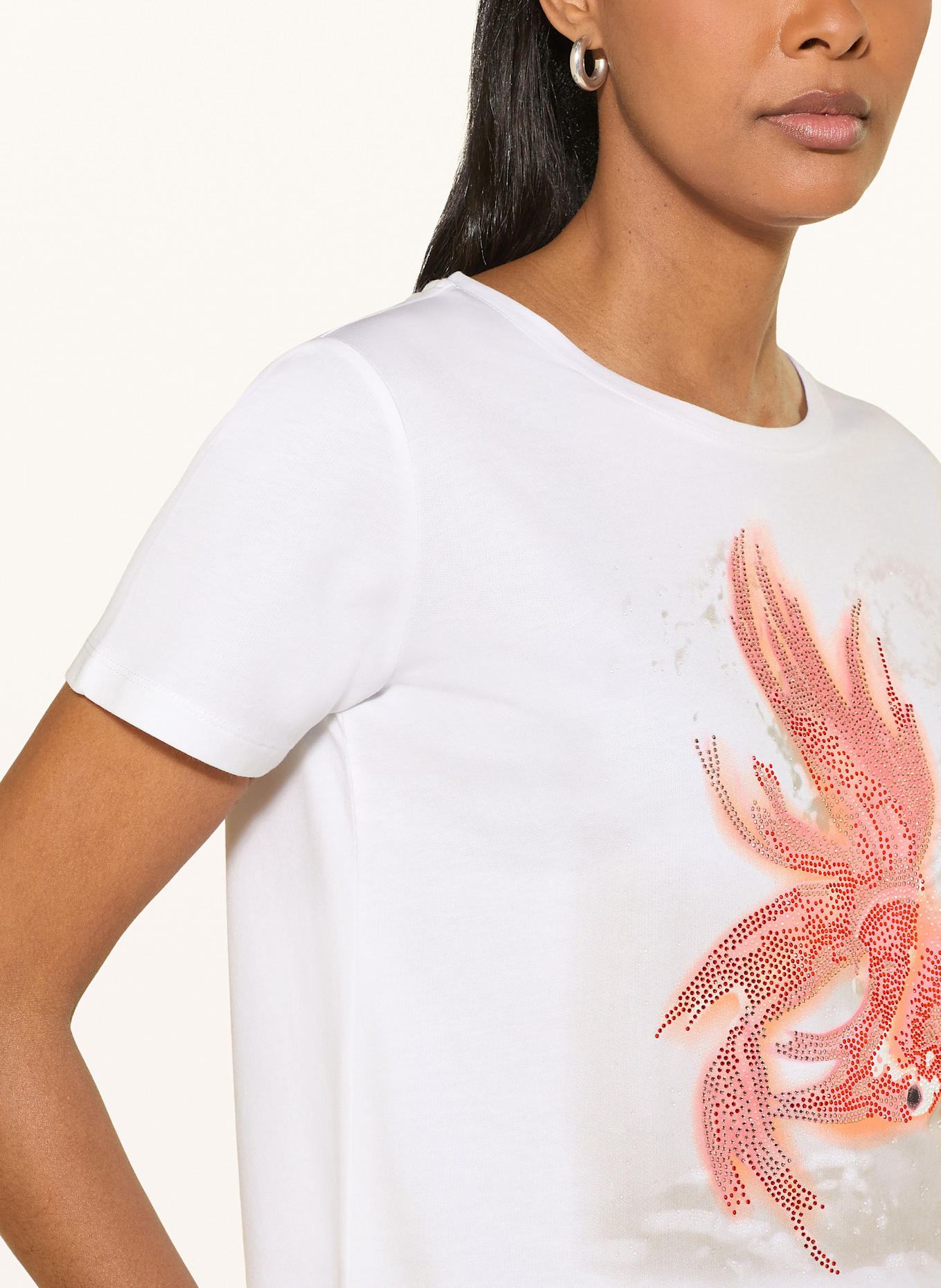 monari T-Shirt mit Schmucksteinen: WEISS/ ORANGE/ ROSA