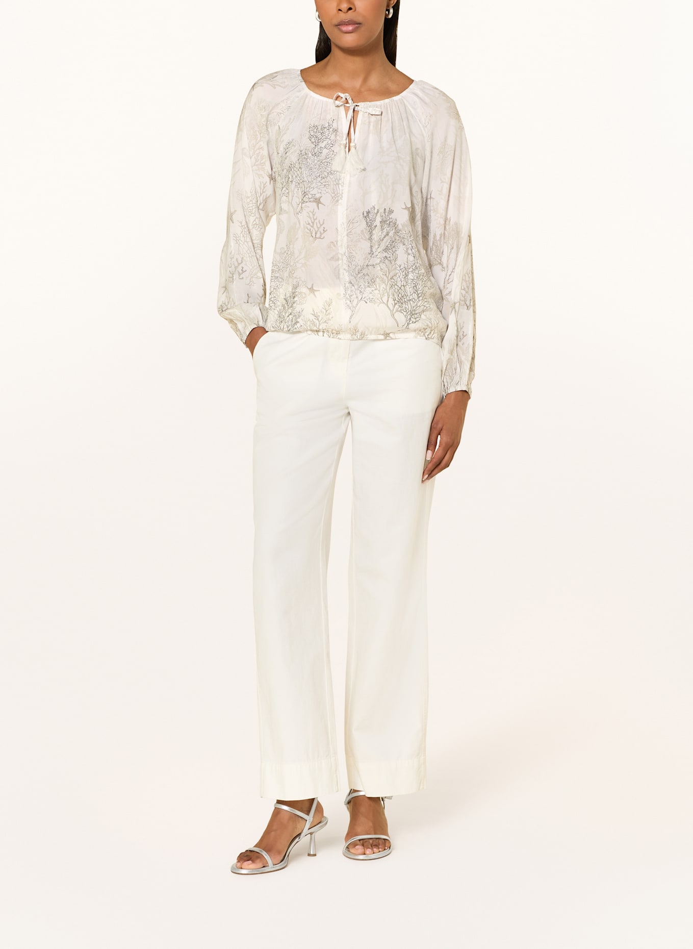 monari Blusenshirt mit Glitzergarn: CREME/ GRAU/ SILBER