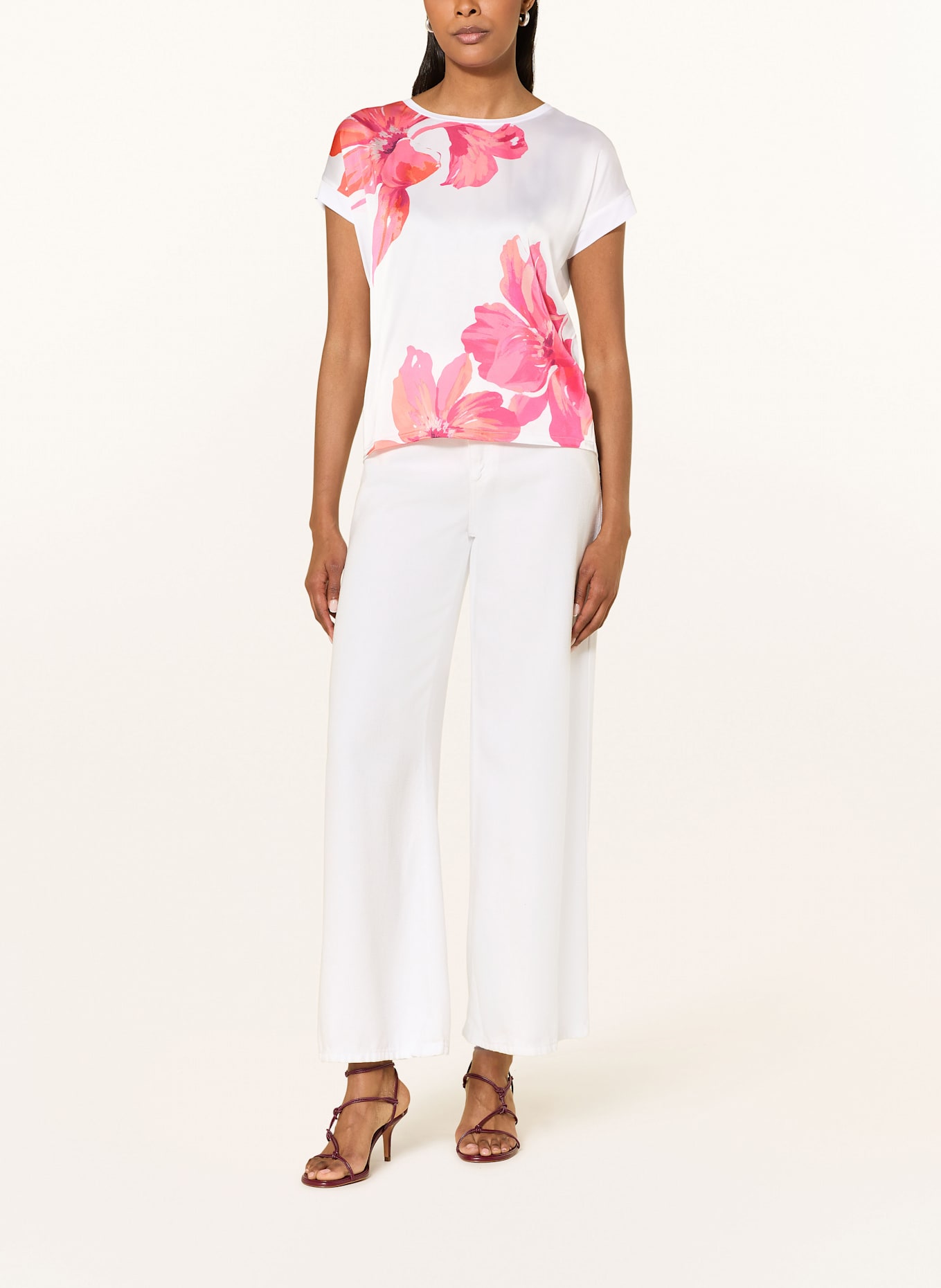 monari Blusenshirt im Materialmix: WEISS/ PINK/ ORANGE