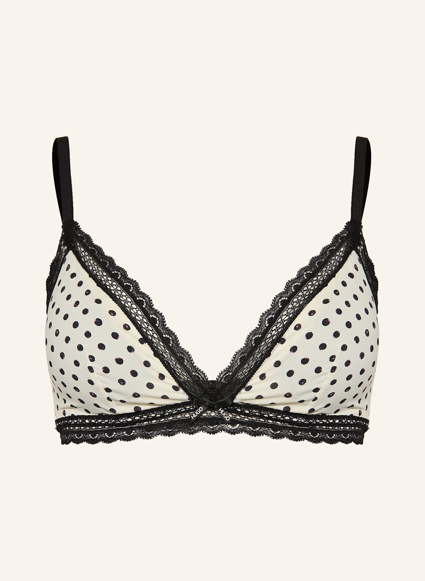 HUGO UNIQUE triangle bra: ECRU/ BLACK/ PINK