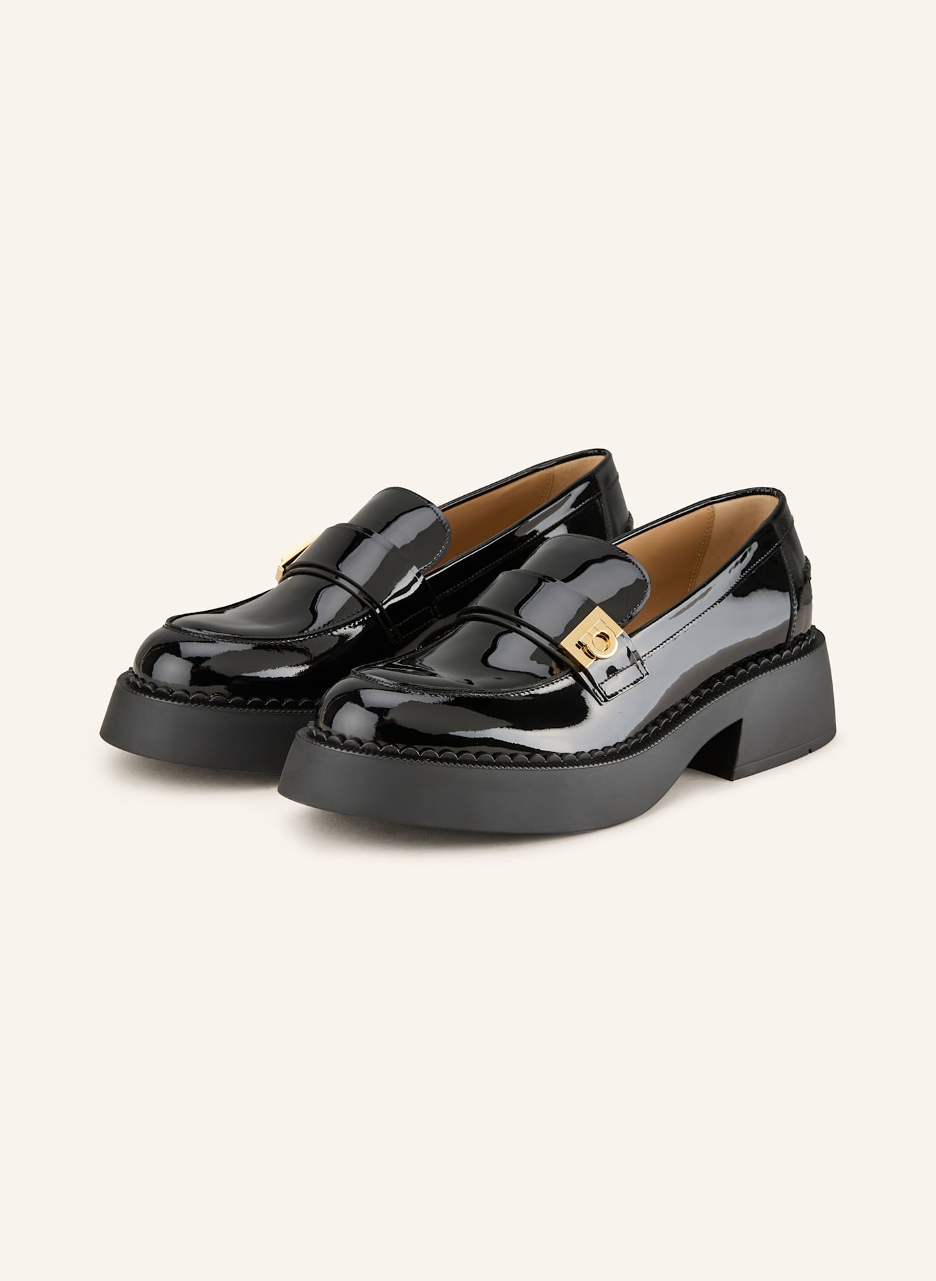 FERRAGAMO Lack-Loafer CAMINIA: SCHWARZ