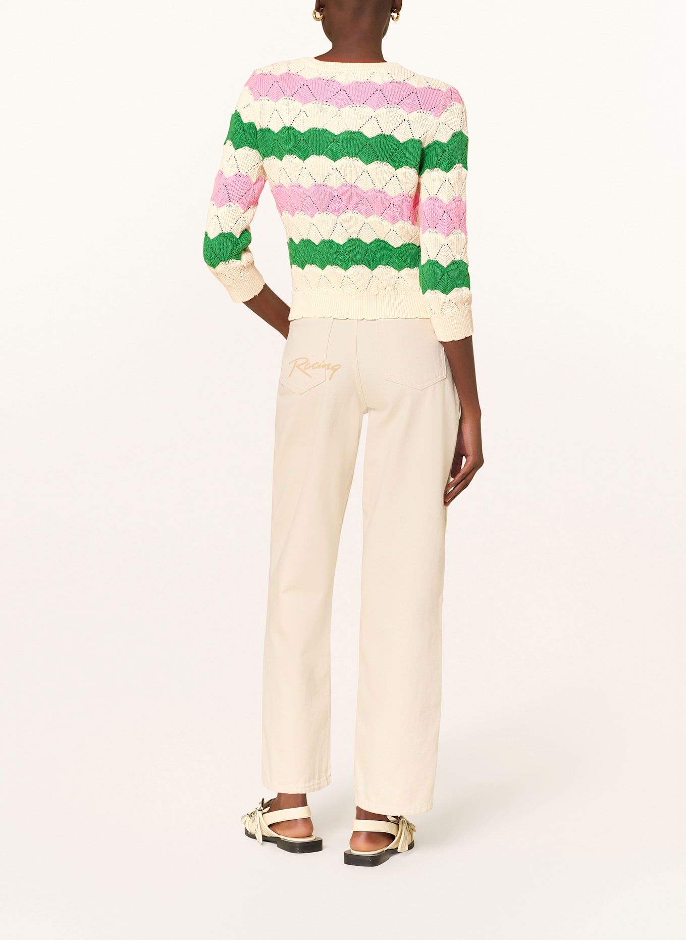 Rich & Royal Cardigan with decorative buttons: PINK / GREEN / CREAM