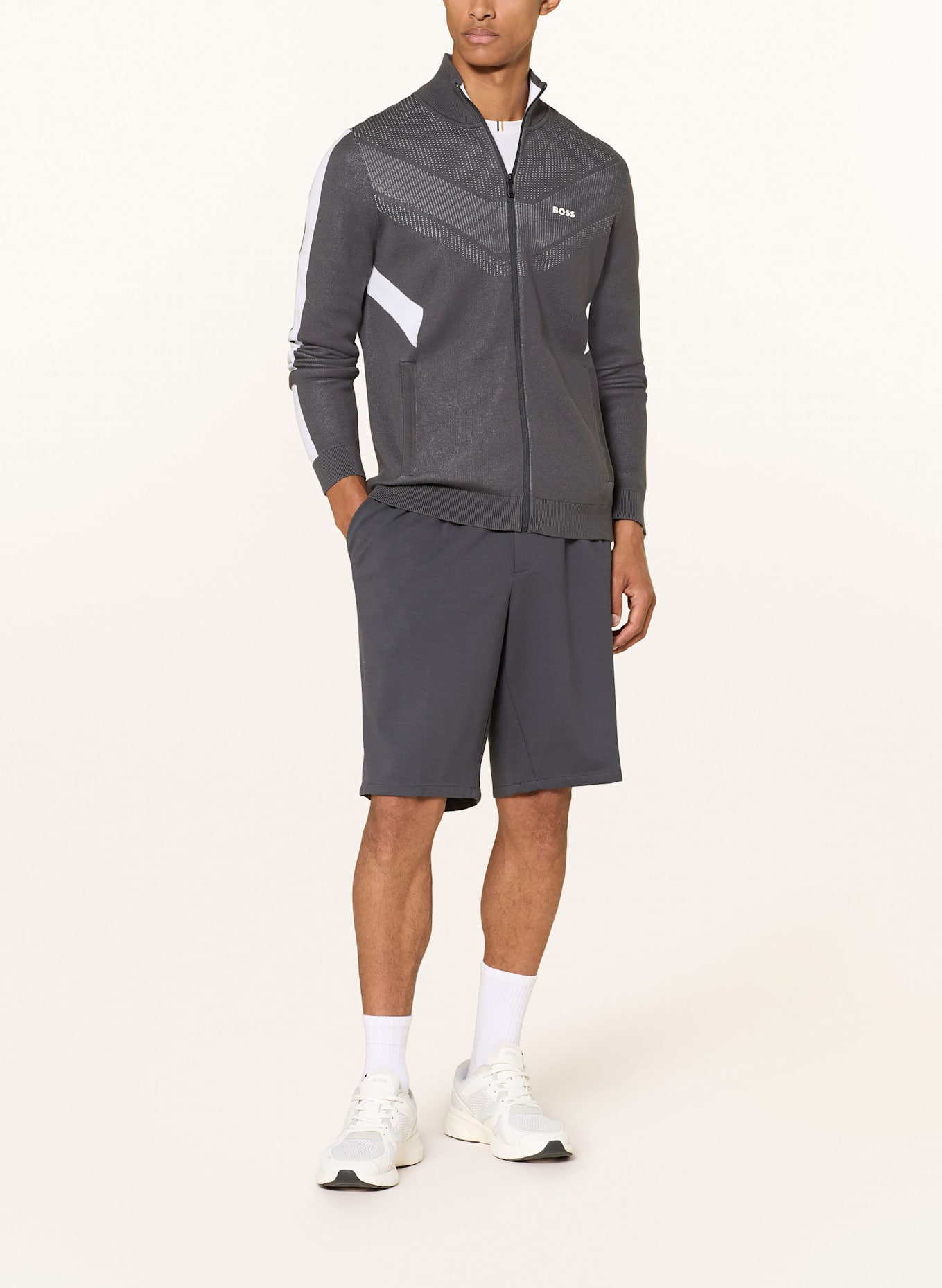 BOSS Tennisjacke TENNIS RETRO: DUNKELGRAU/ WEISS