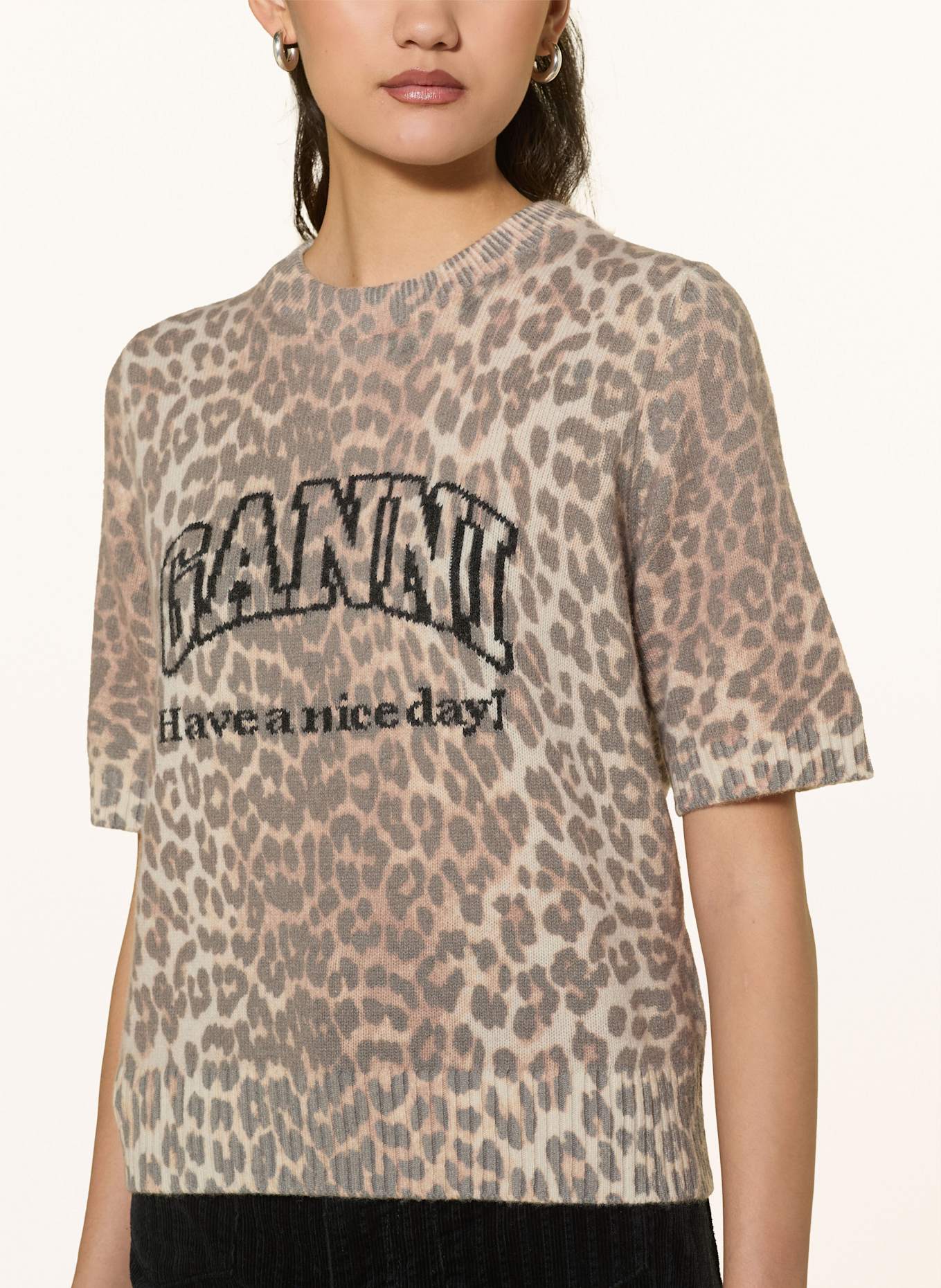 GANNI Dzianinowa koszulka: JASNOBRĄZOWY / BRĄZOWY / CIEMNOBRĄZOWY