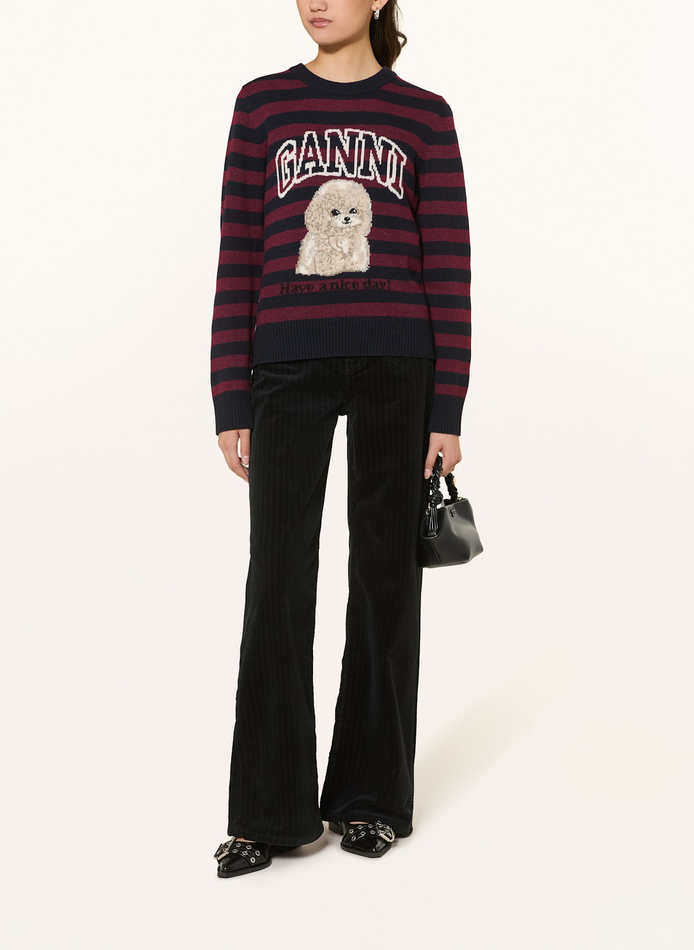 GANNI Pullover: DUNKELROT / SCHWARZ