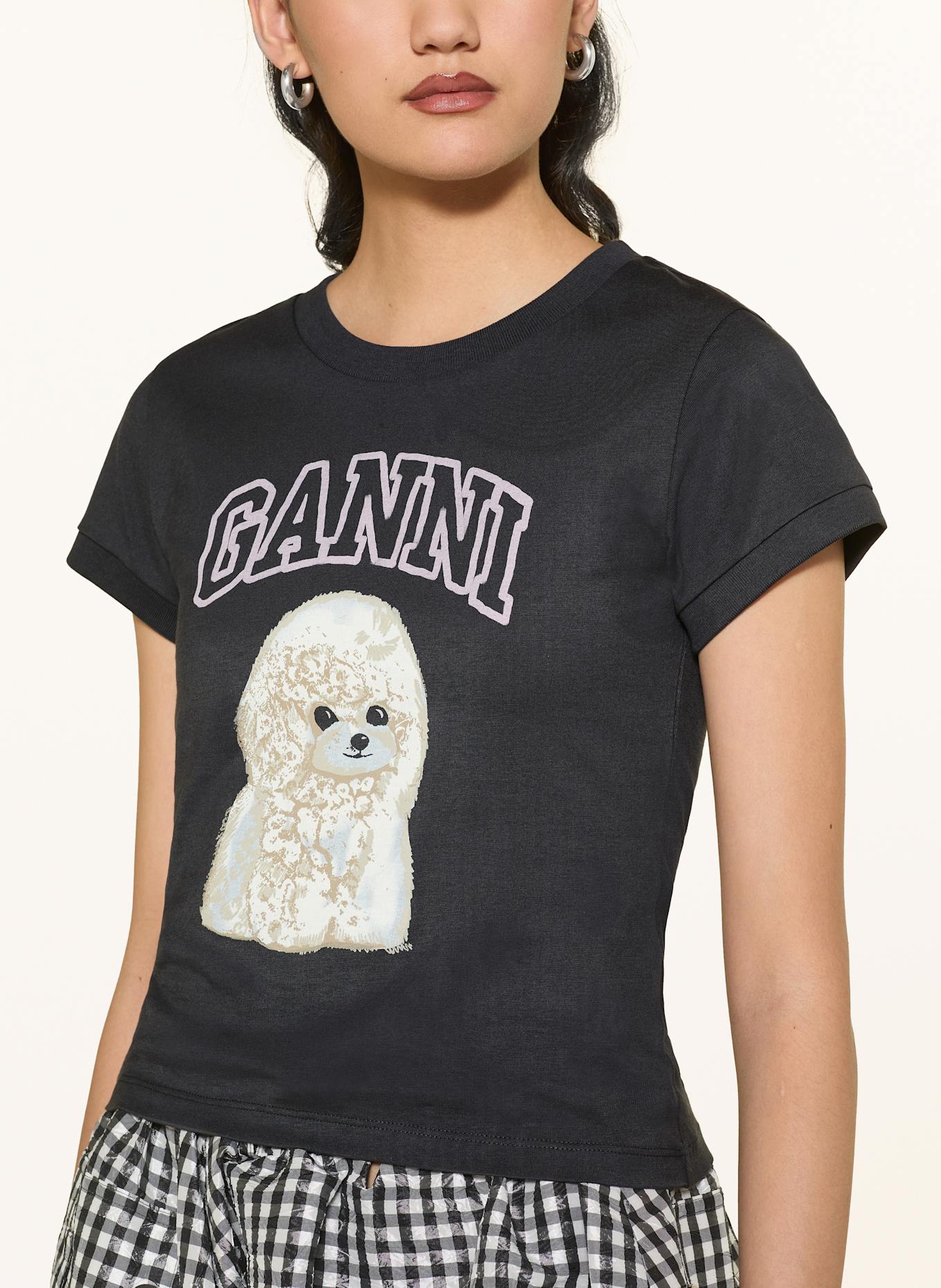 GANNI T-Shirt: SCHWARZ / WEISS / HELLGRAU