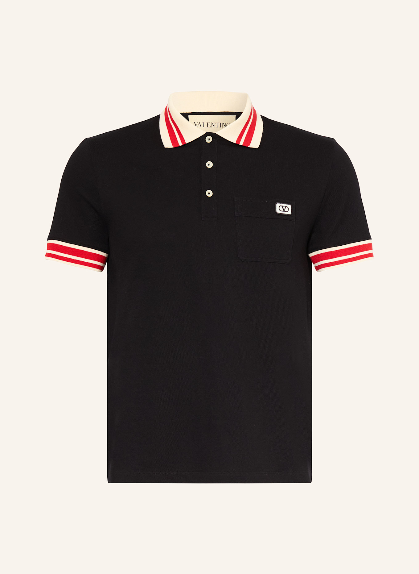 VALENTINO Pique-Poloshirt: SCHWARZ/ ROT/ ECRU