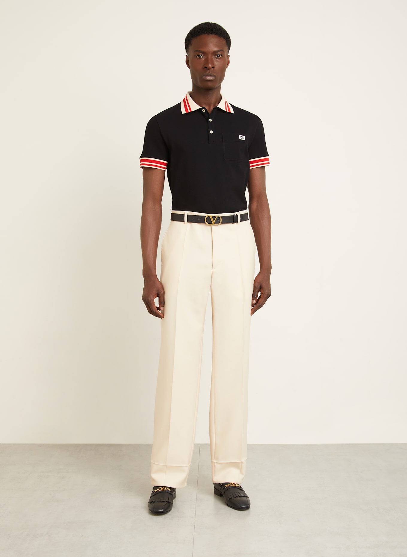 VALENTINO Pique-Poloshirt: SCHWARZ/ ROT/ ECRU