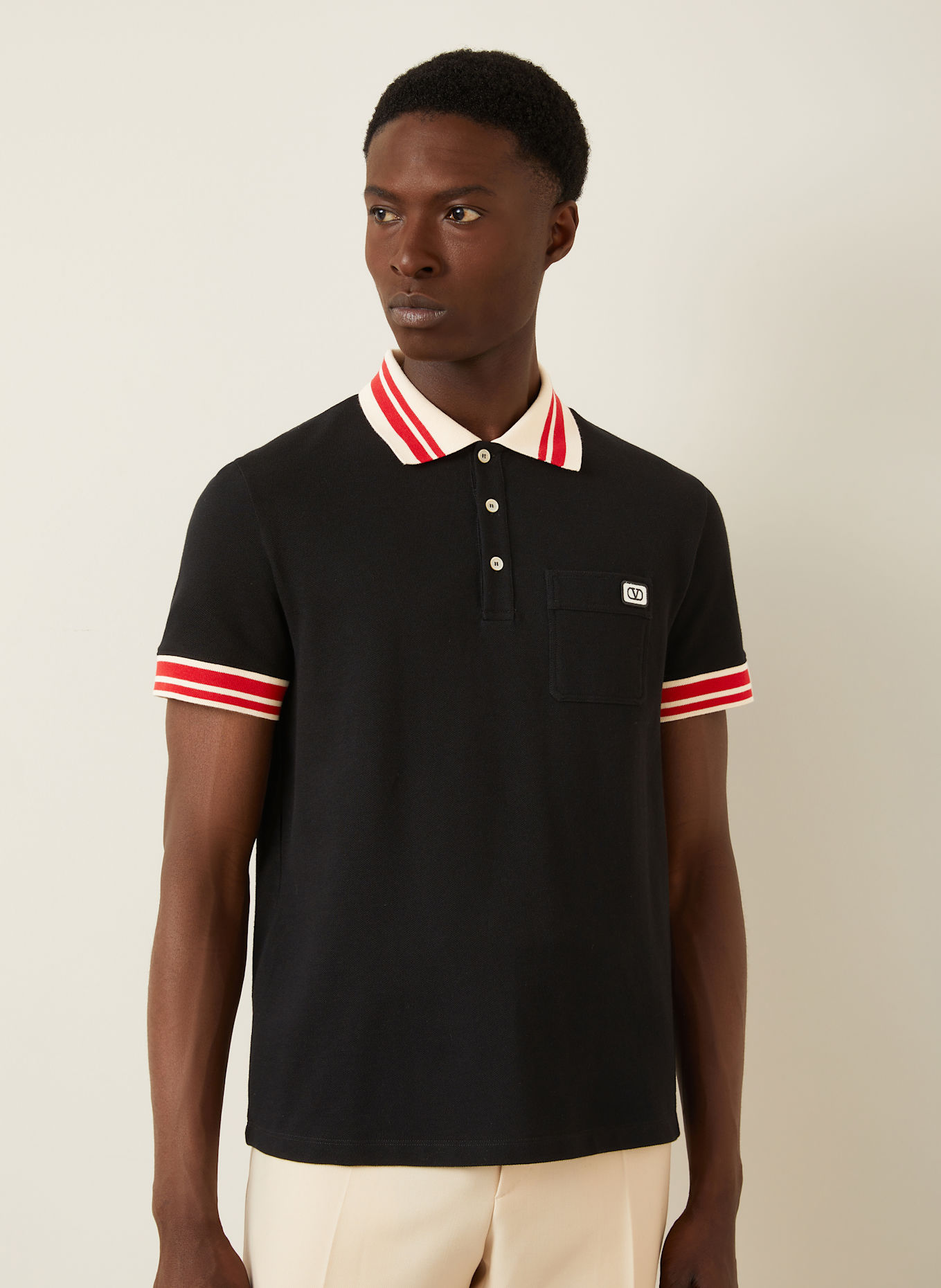 VALENTINO Pique-Poloshirt: SCHWARZ/ ROT/ ECRU
