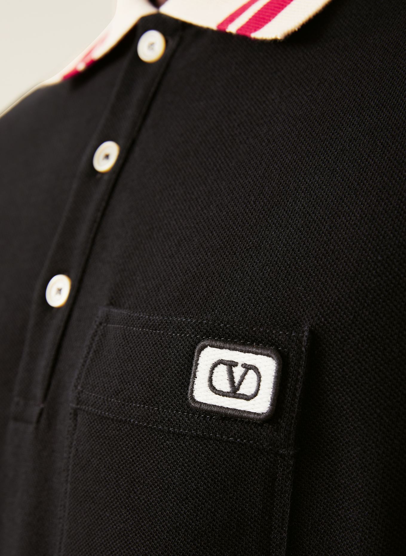 VALENTINO Pique-Poloshirt: SCHWARZ/ ROT/ ECRU