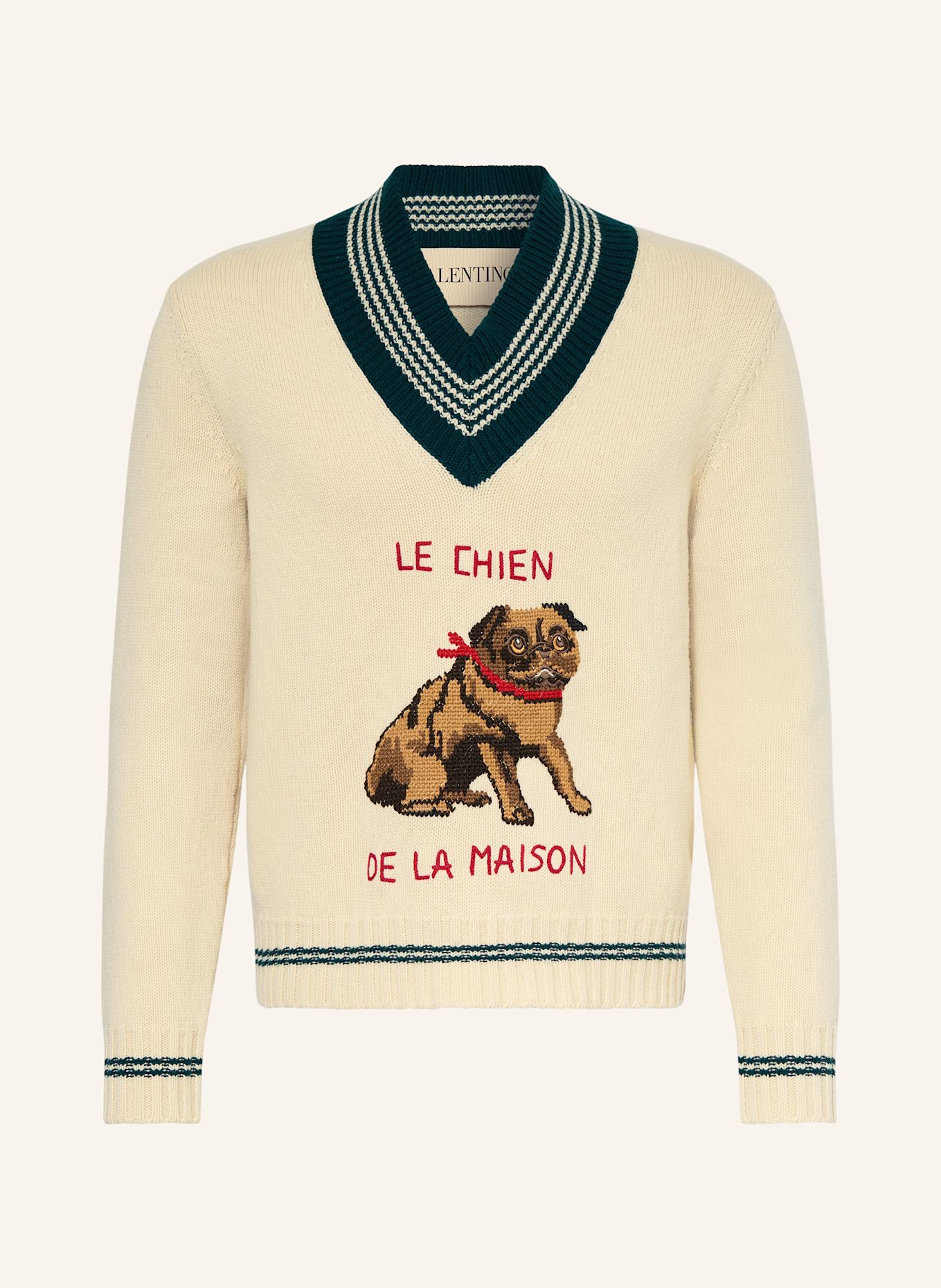 VALENTINO Sweater: ECRU/ DARK GREEN