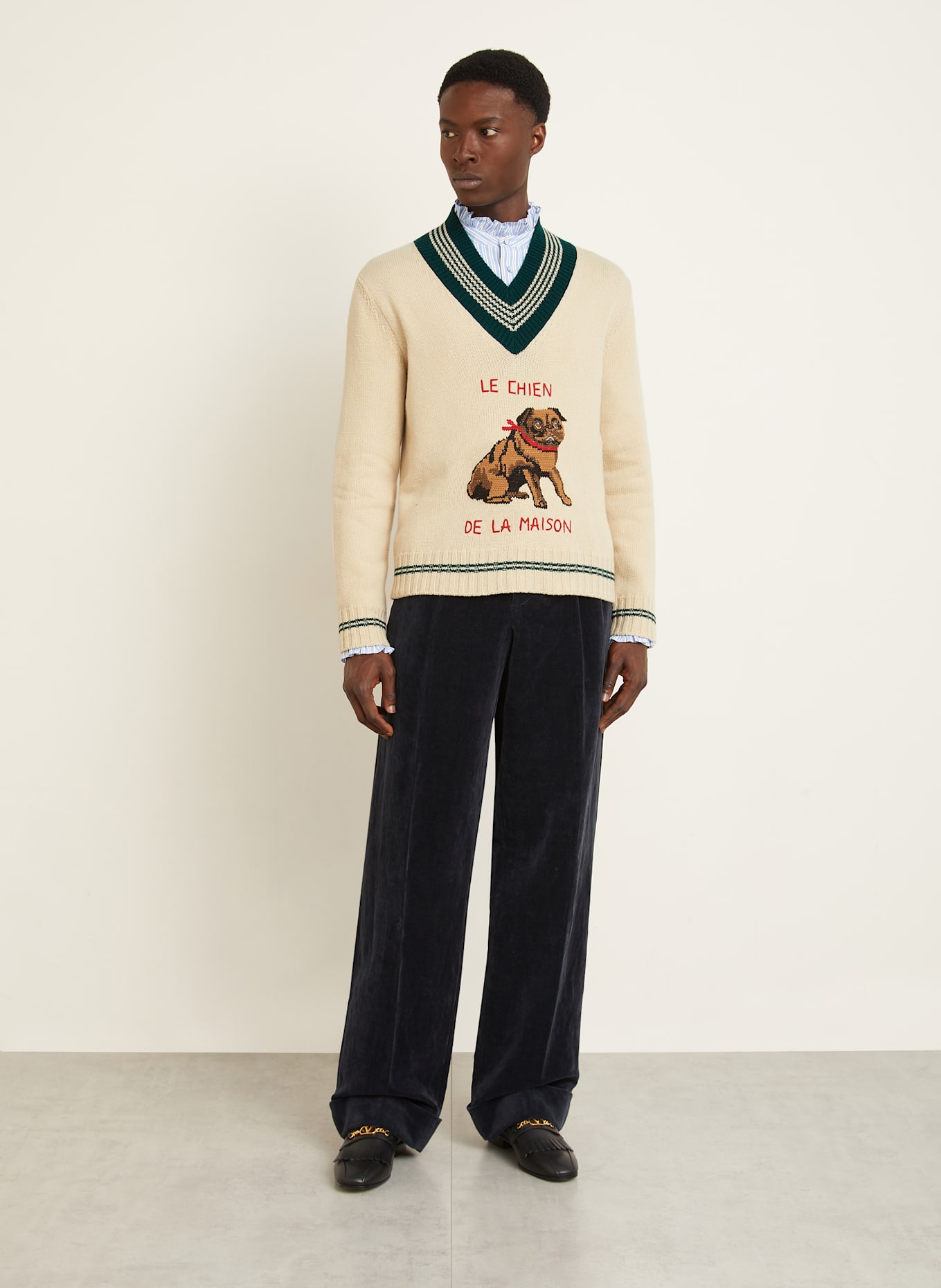 VALENTINO Sweater: ECRU/ DARK GREEN