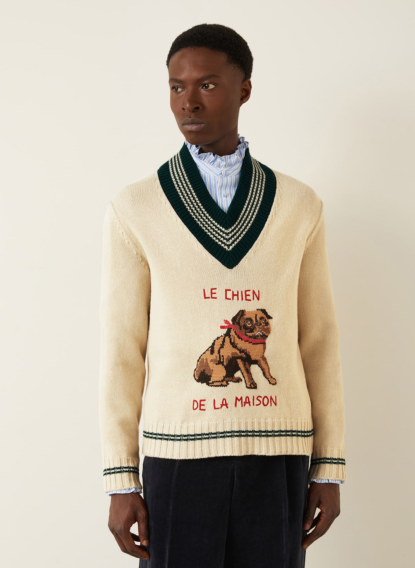 VALENTINO Sweater: ECRU/ DARK GREEN