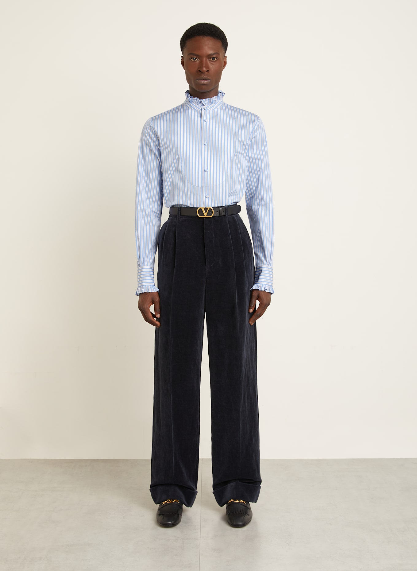 VALENTINO Hemd Comfort Fit mit Rüschen: HELLBLAU / WEISS / DUNKELBLAU