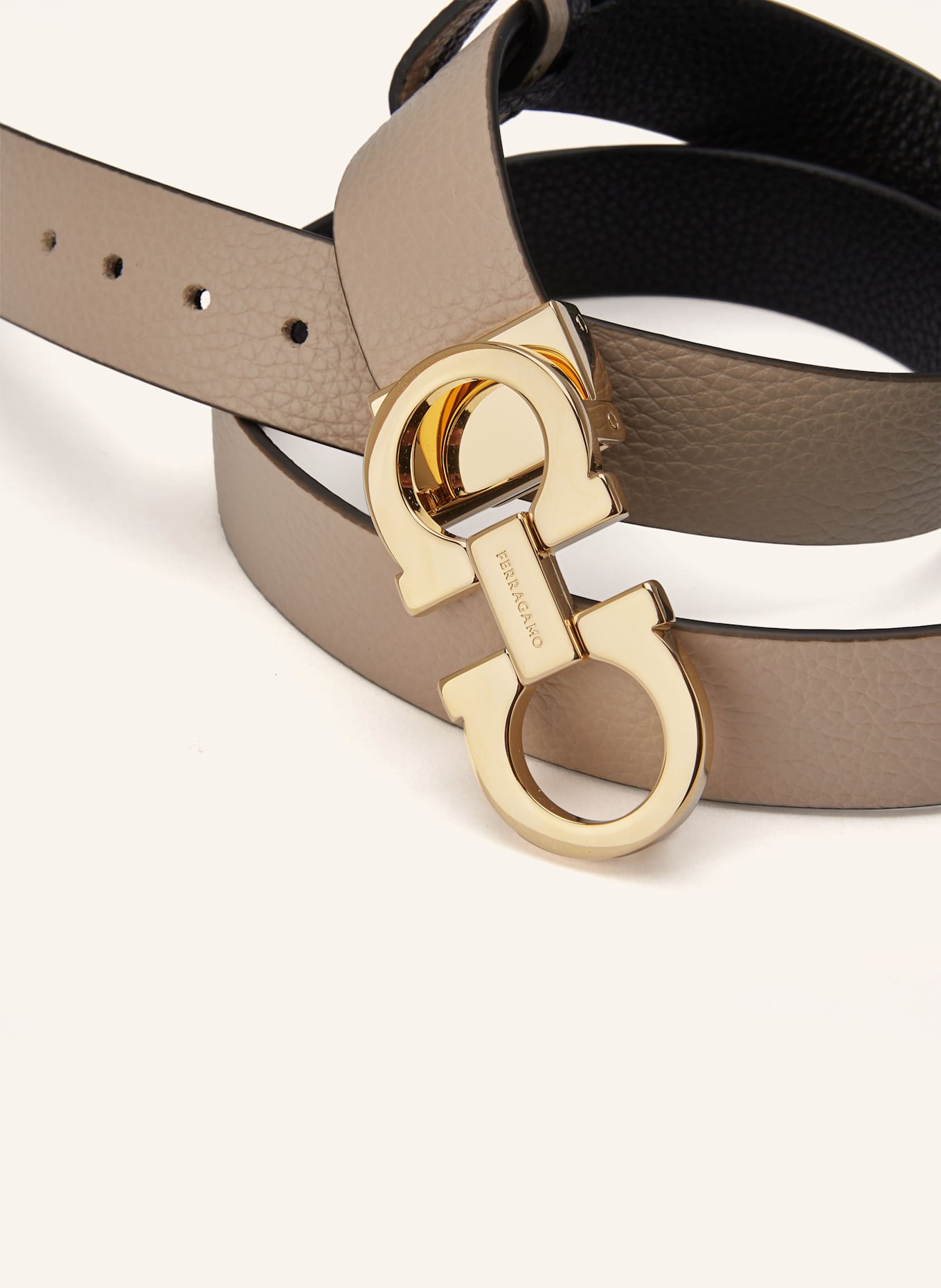 FERRAGAMO Ledergürtel DONNA zum Wenden: CREME / SCHWARZ