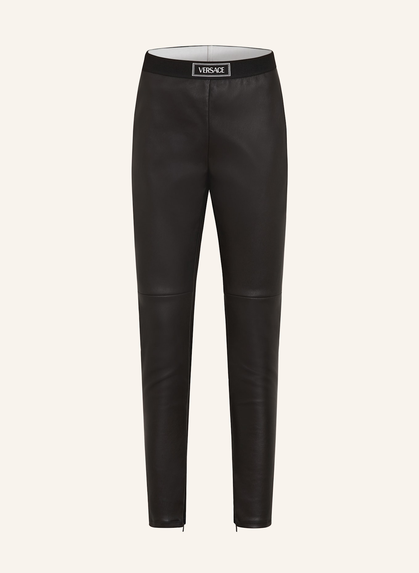 VERSACE Lederhose im Materialmix: SCHWARZ