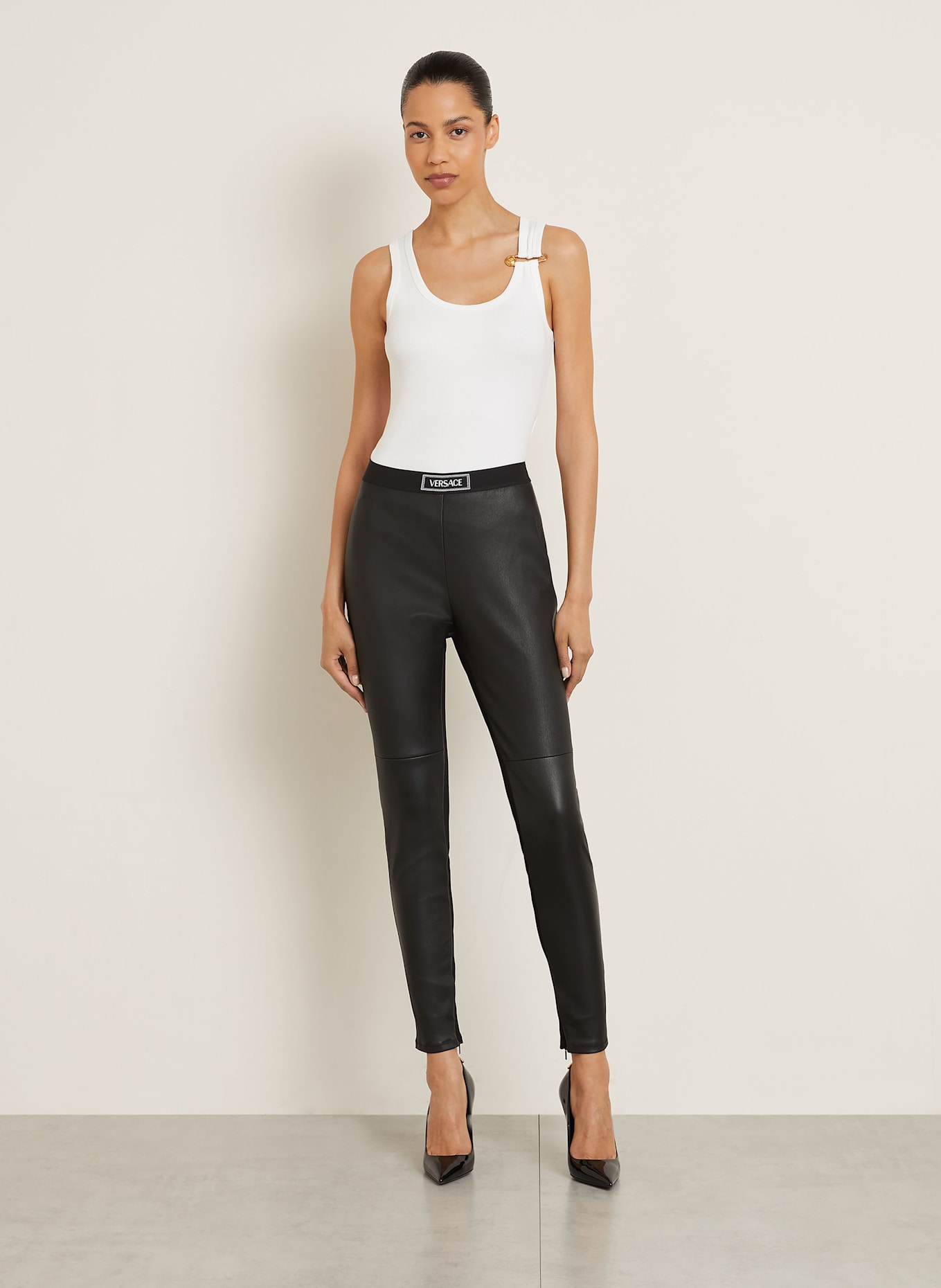 VERSACE Lederhose im Materialmix: SCHWARZ