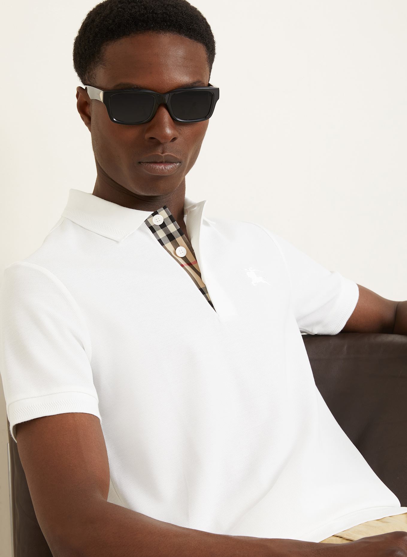 BURBERRY Polokošile z piké EDDIE: BÍLÁ