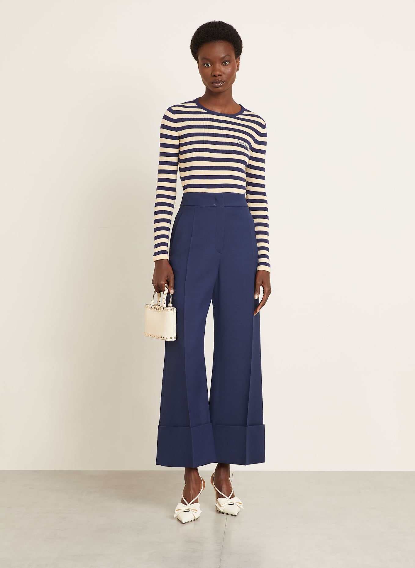 VALENTINO Sweter: BEŻOWY / GRANATOWY