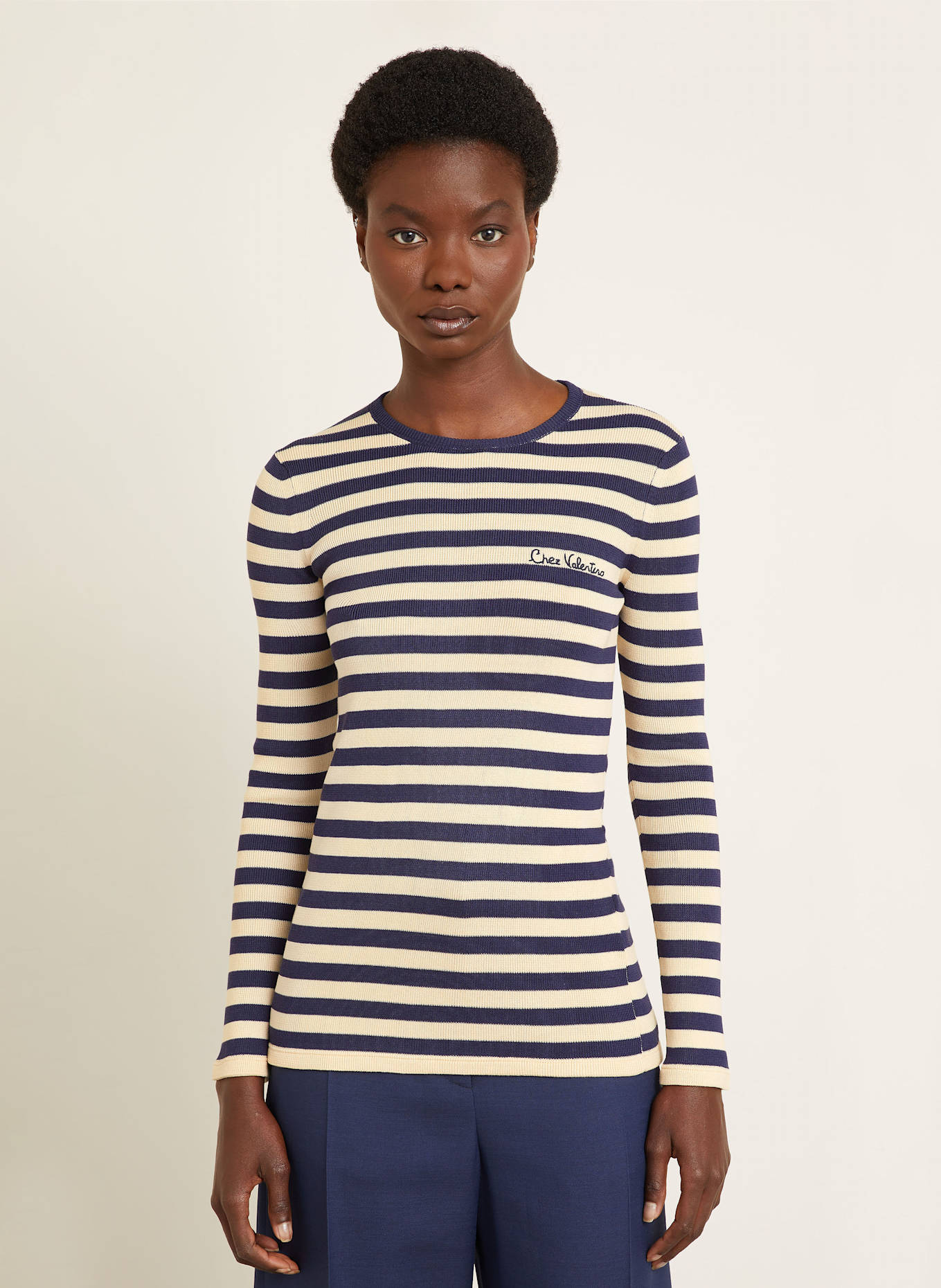 VALENTINO Sweter: BEŻOWY / GRANATOWY