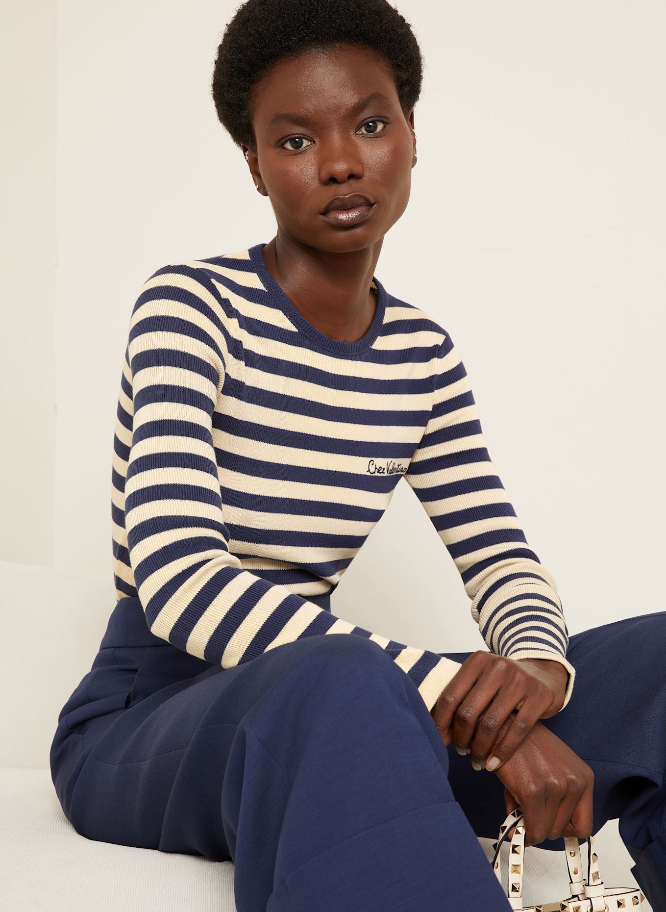 VALENTINO Sweter: BEŻOWY / GRANATOWY