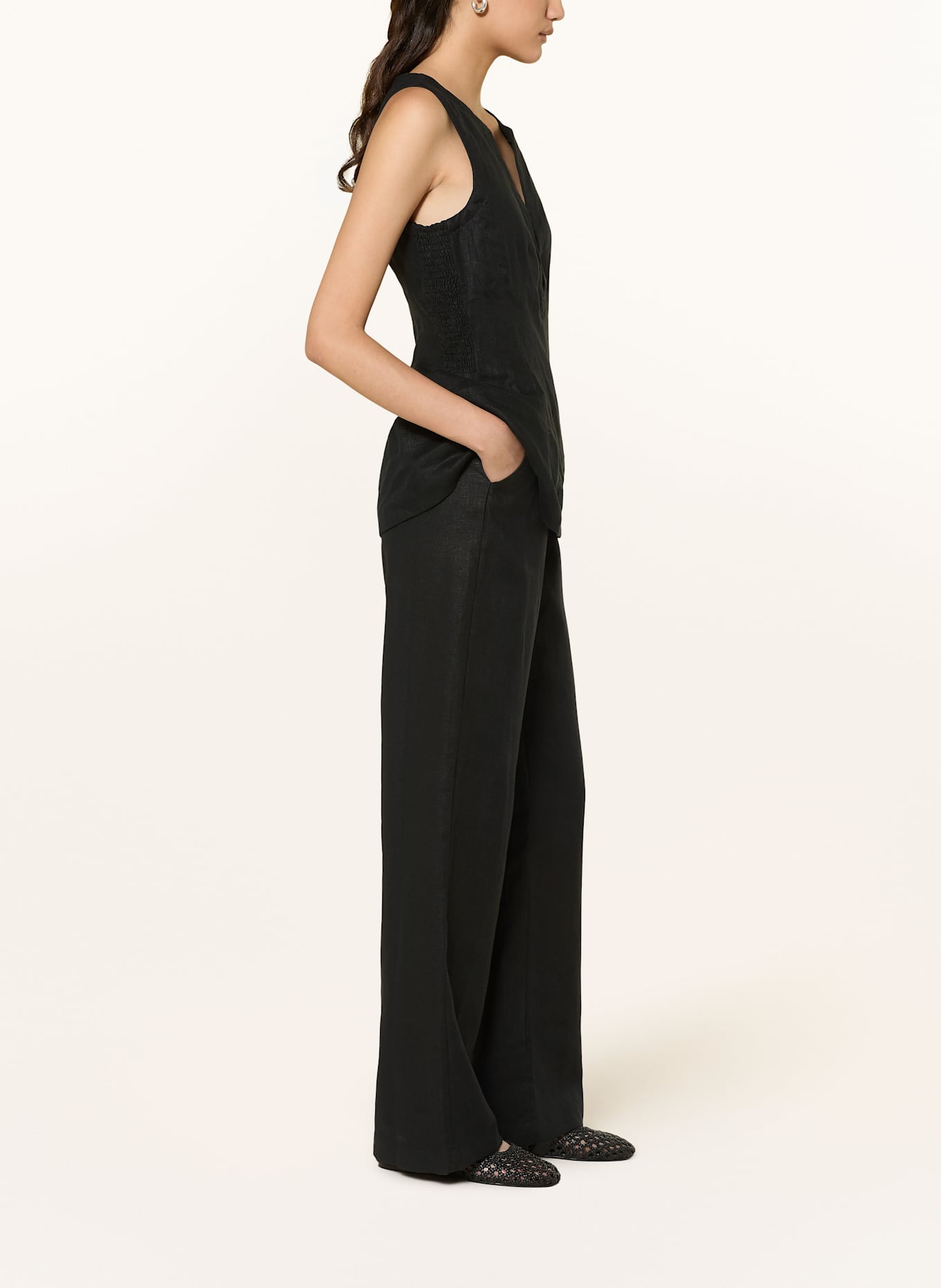 FAITHFULL THE BRAND SANNE linen wide leg trousers: BLACK
